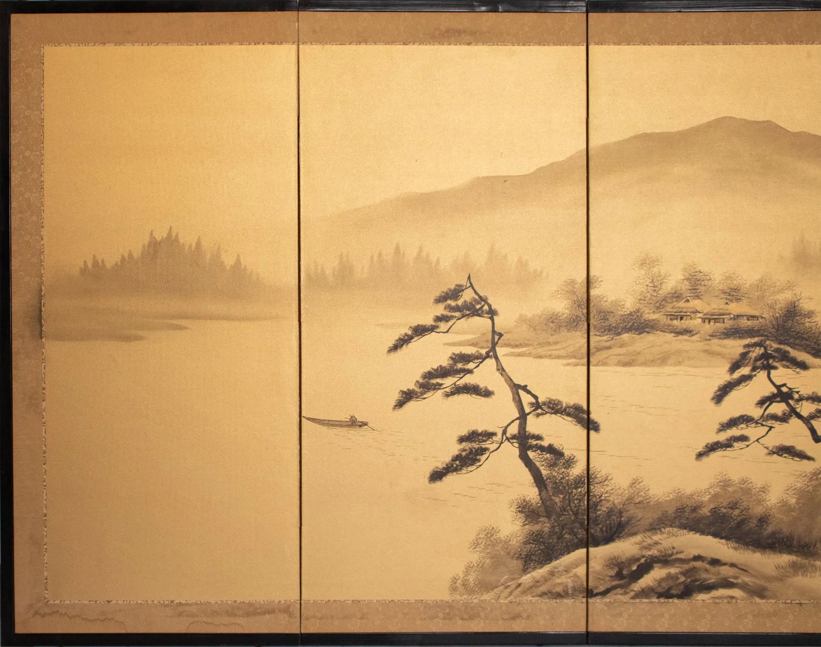 1950-1960s ShÅwa Era Japanese Byobu Screen "Landscape With Pine Trees" - 2