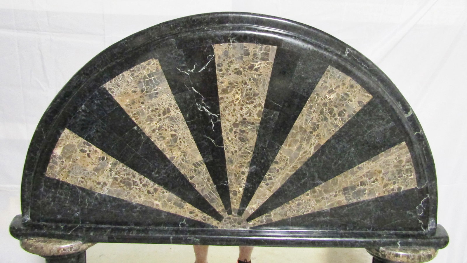 Large 1980s Maitland-Smith Style Tessellated Stone Classical Fan Top Wall Mirror - 5