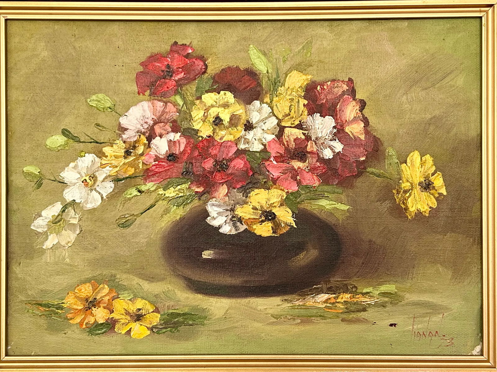 Vintage Original Oil Painting - Mixed Bouquet - Signed and Dated 1973 - 2