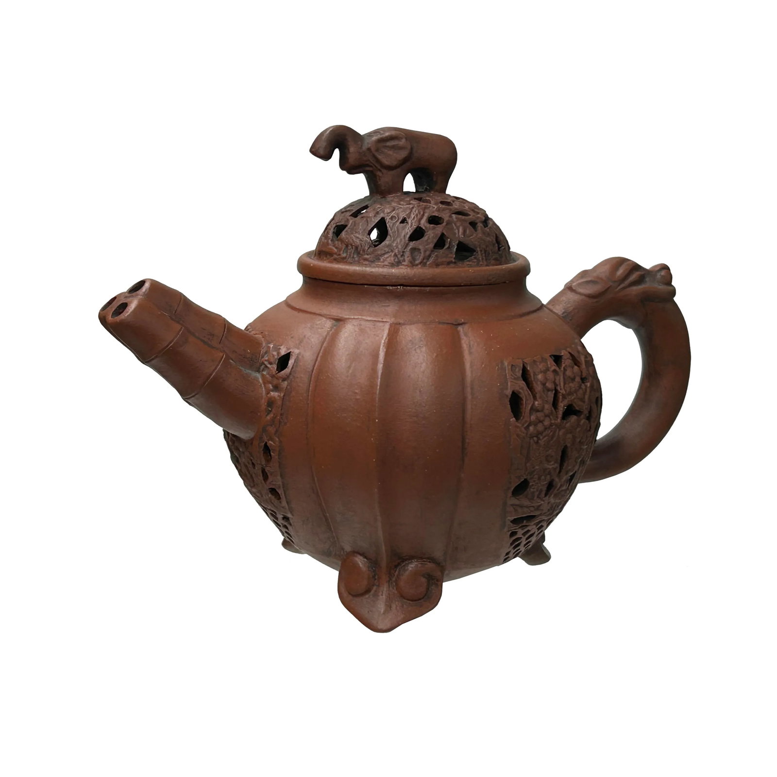 Vintage Brown Pumpkin Elephant Zisha Clay Teapot Art Display - 4