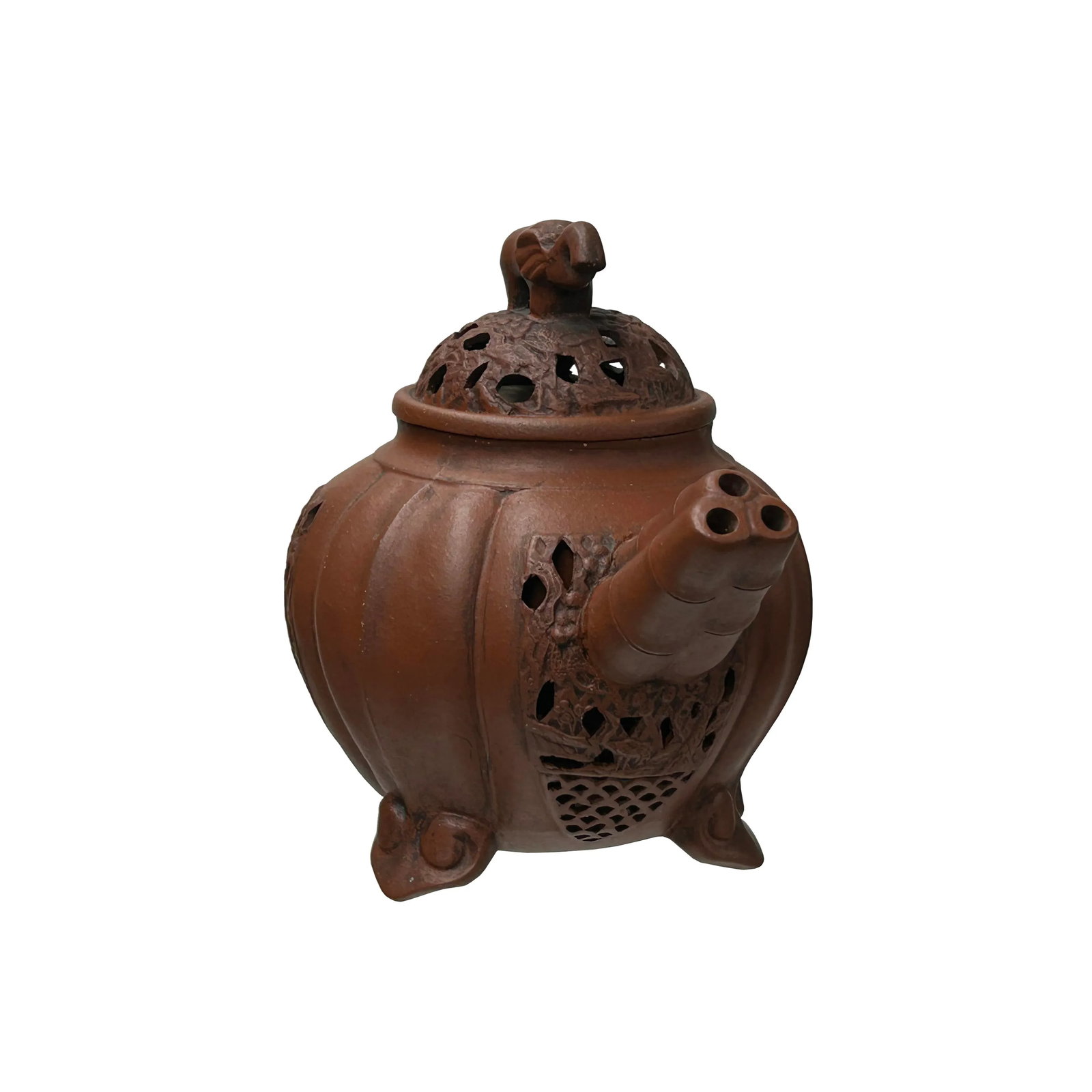 Vintage Brown Pumpkin Elephant Zisha Clay Teapot Art Display - 5