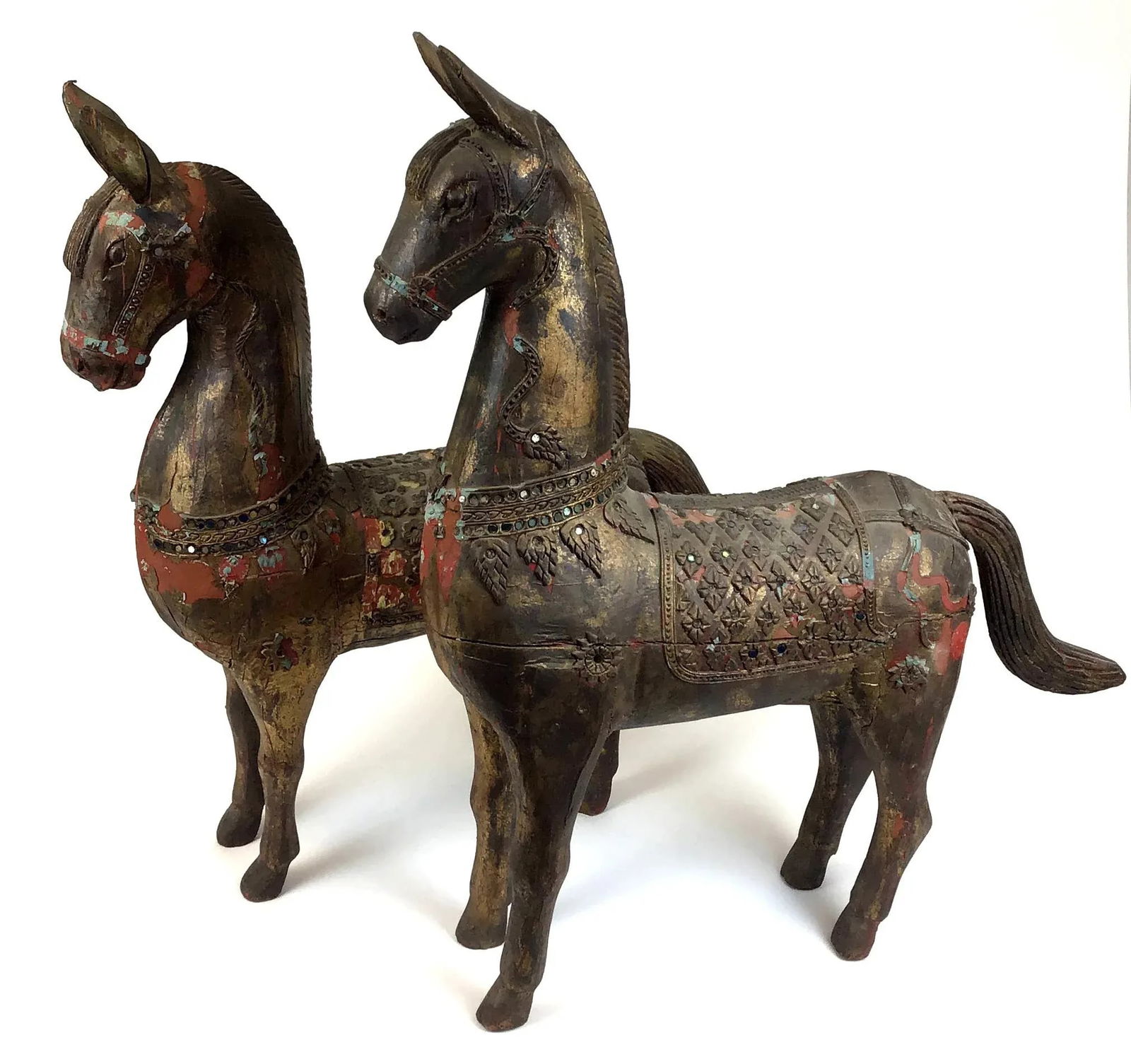 Museum Tibetan Wood Horses - a Pair - 2