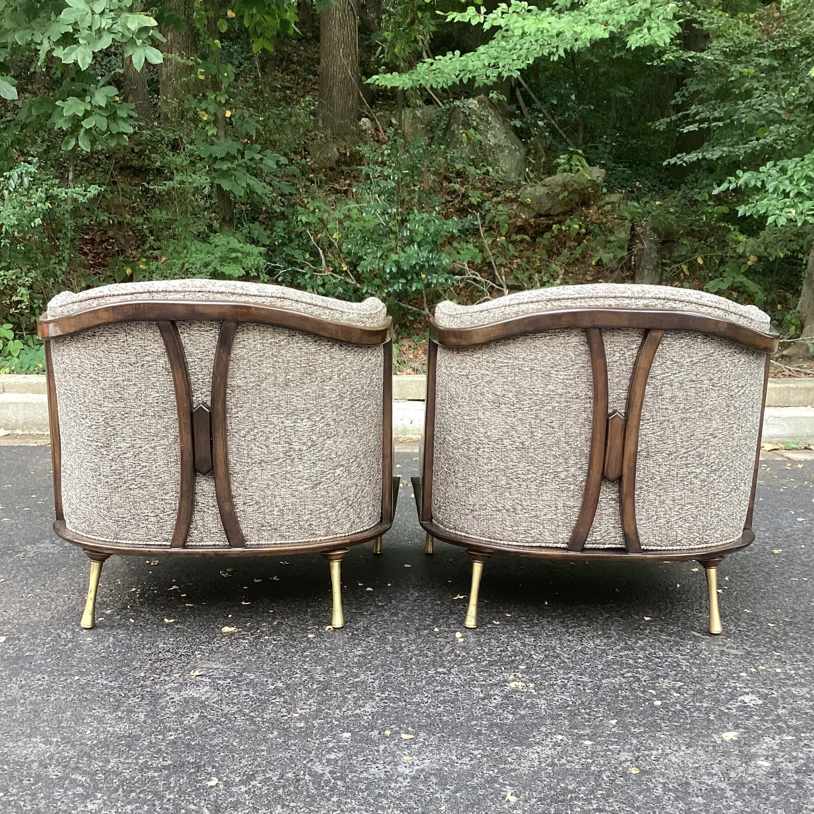 Ico Parisi Attributed Restored Walnut Mid 20th Century Slipper Chairs in Scalamandre - 2
