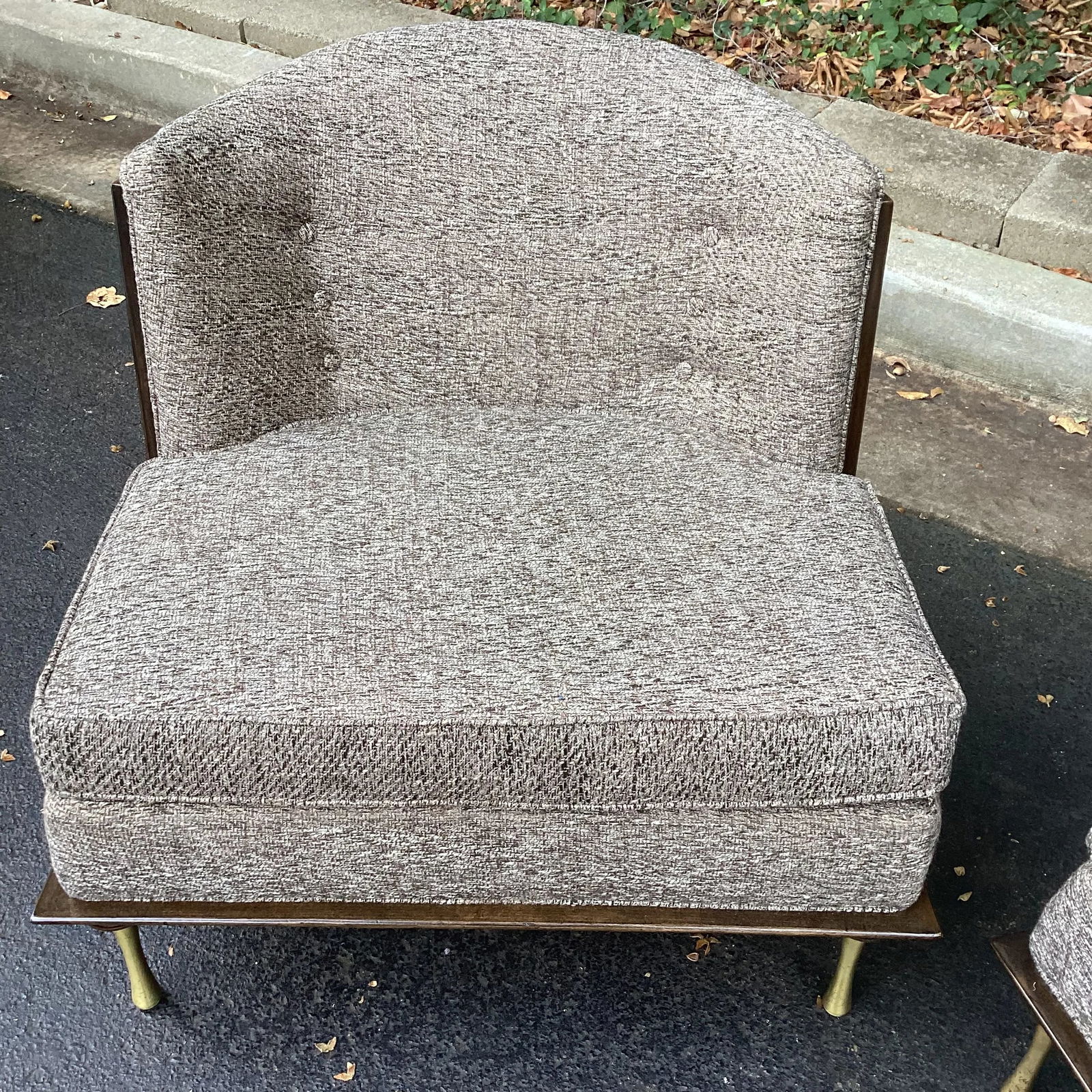 Ico Parisi Attributed Restored Walnut Mid 20th Century Slipper Chairs in Scalamandre - 7