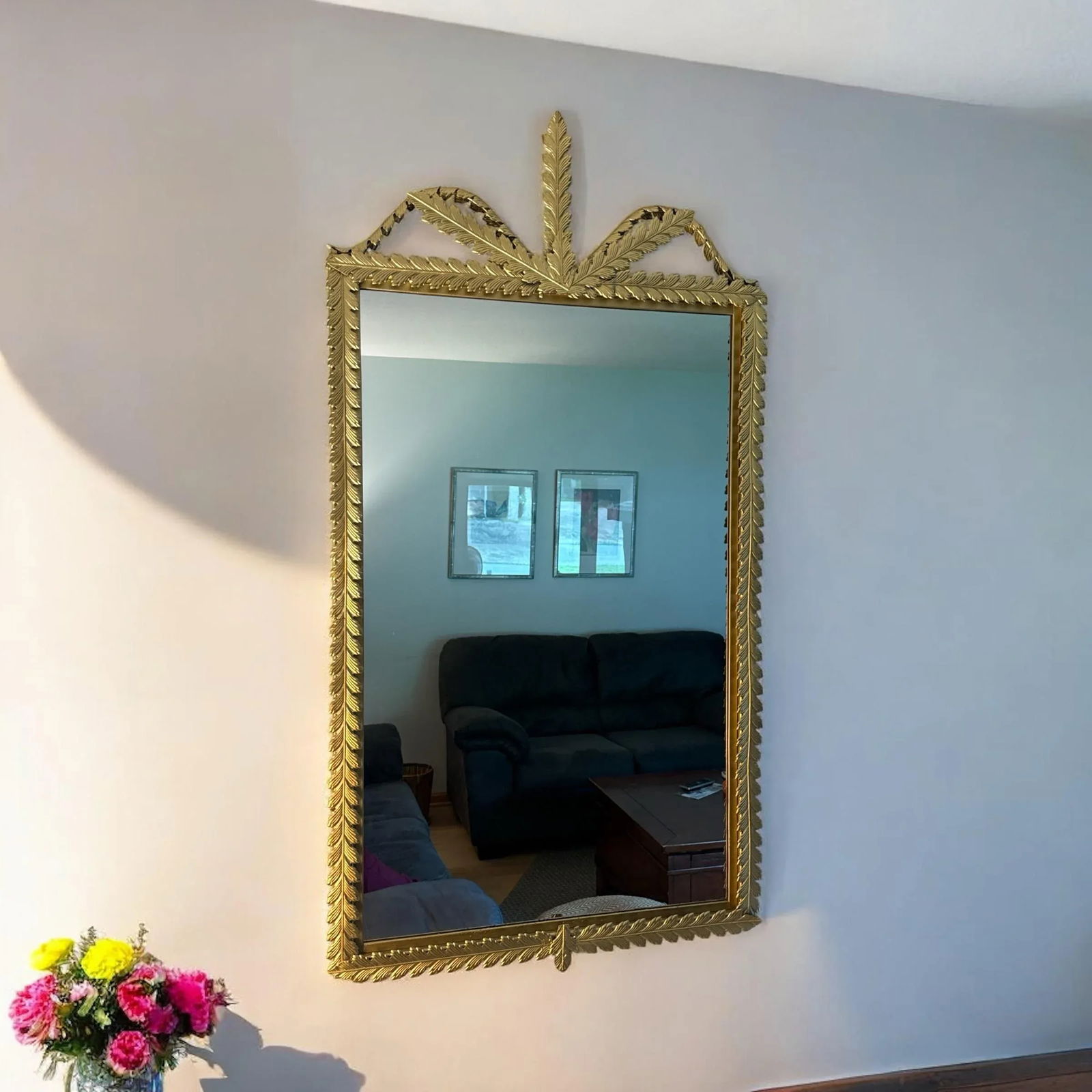 Gold Leaf Mirror Neoclassical Empire Stylized Metal Laurel Leaves - 2