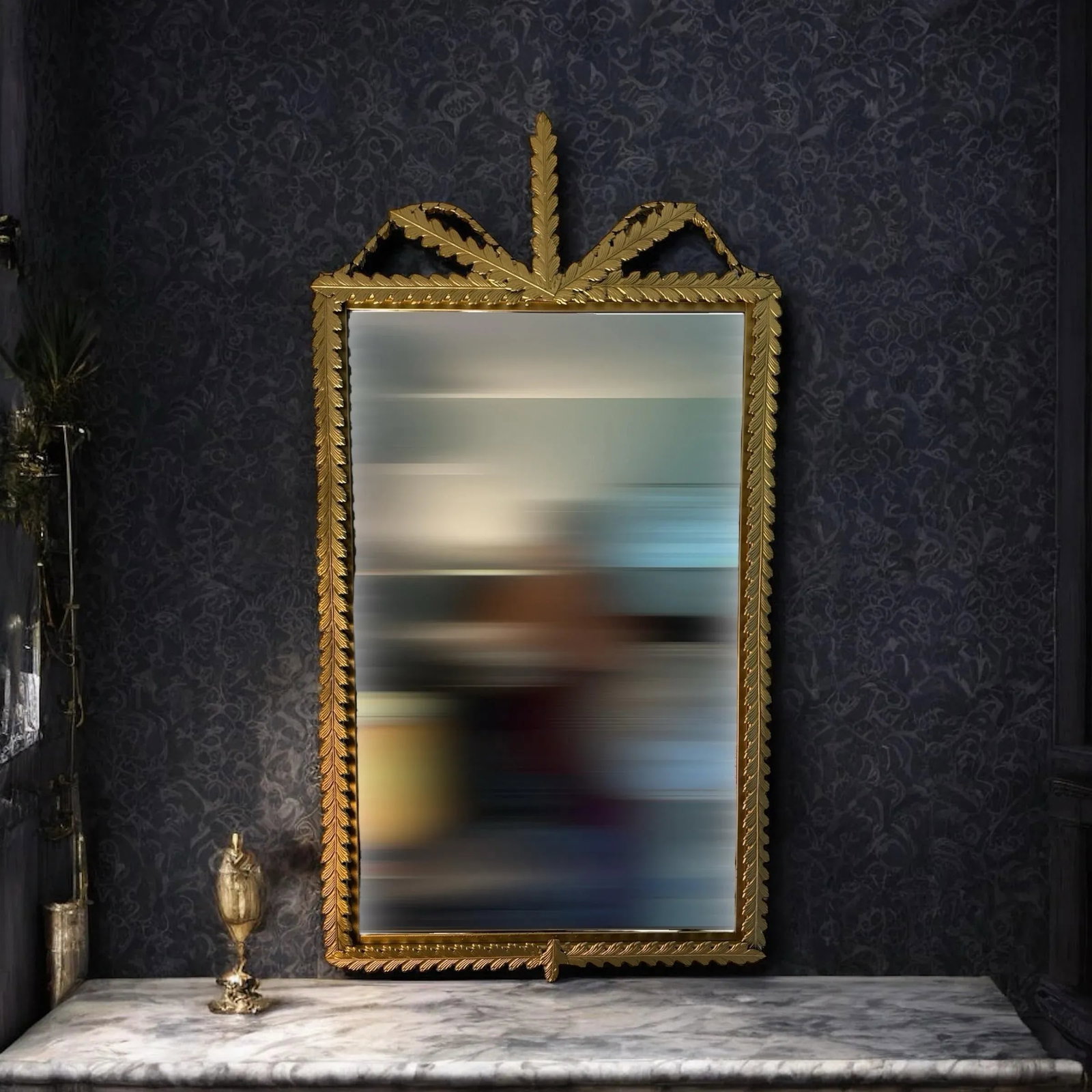 Gold Leaf Mirror Neoclassical Empire Stylized Metal Laurel Leaves - 4