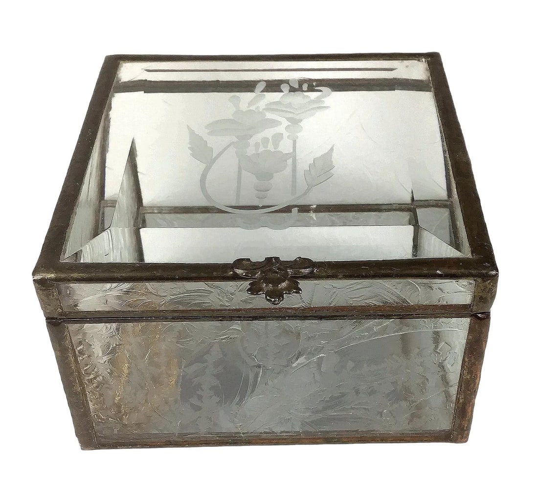 Victorian Etched Glass Jewelry Box - 10