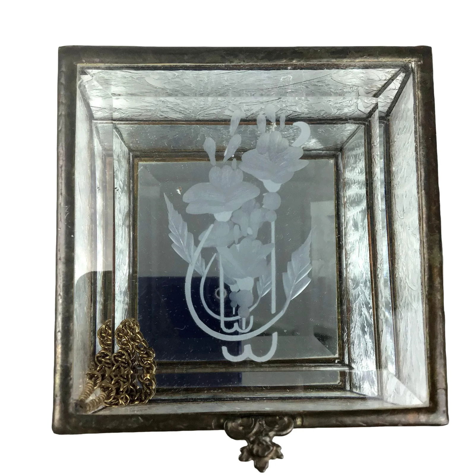 Victorian Etched Glass Jewelry Box - 2