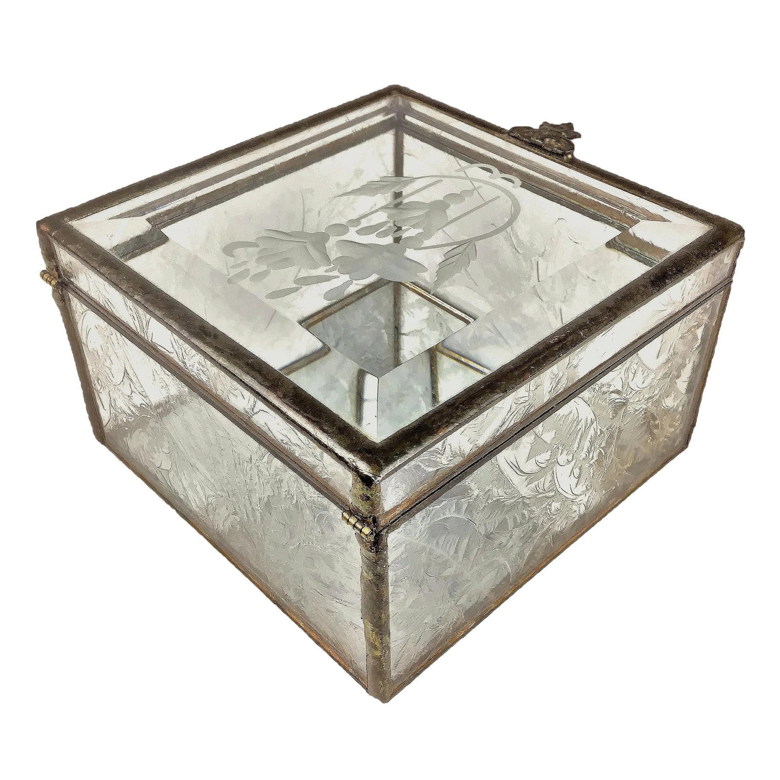 Victorian Etched Glass Jewelry Box - 8