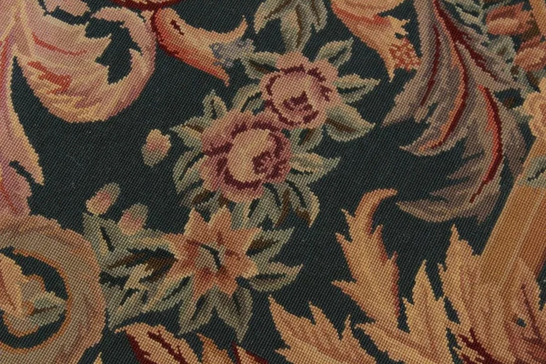 1960s Antique Needlepoint Aubusson Design Green/Tan Handmade Rug - 2