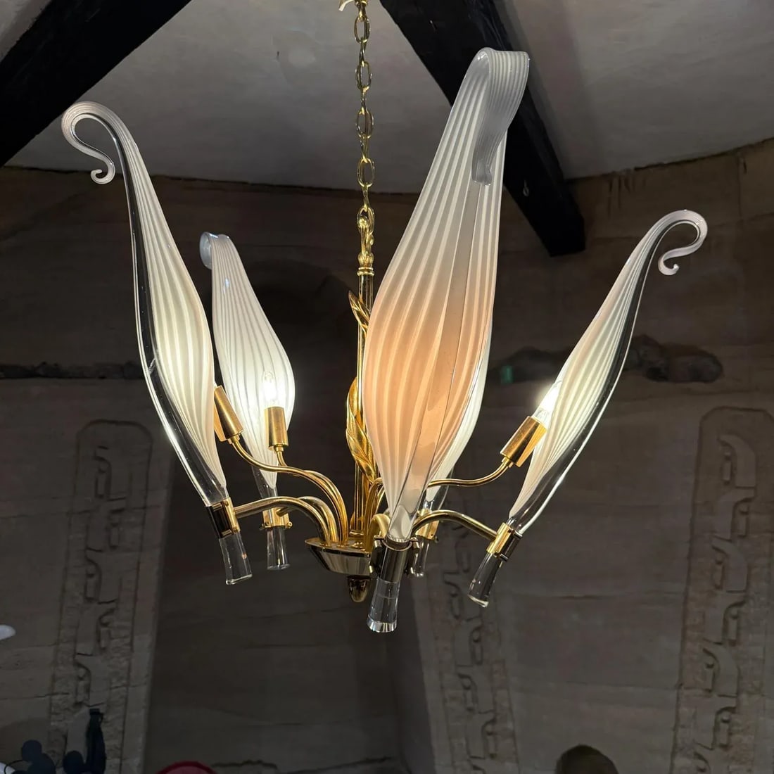 Murano Hanging Chandelier 5 Arms Seguso Franco Luce - 11