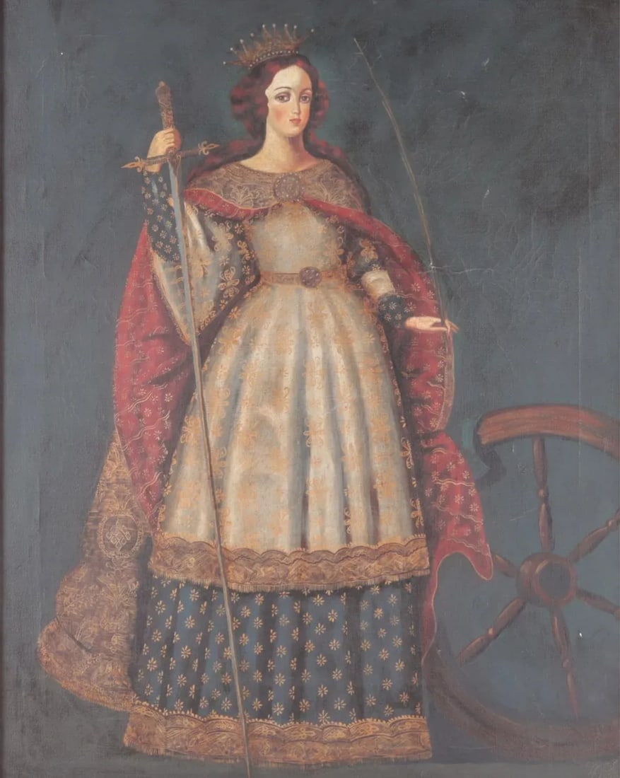 Oil Painting on Canvas Spanish Colonial School 19th Century Saint Catherine of Alexandria - 2