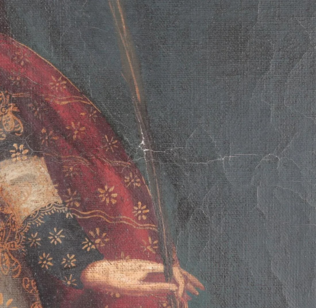 Oil Painting on Canvas Spanish Colonial School 19th Century Saint Catherine of Alexandria - 6