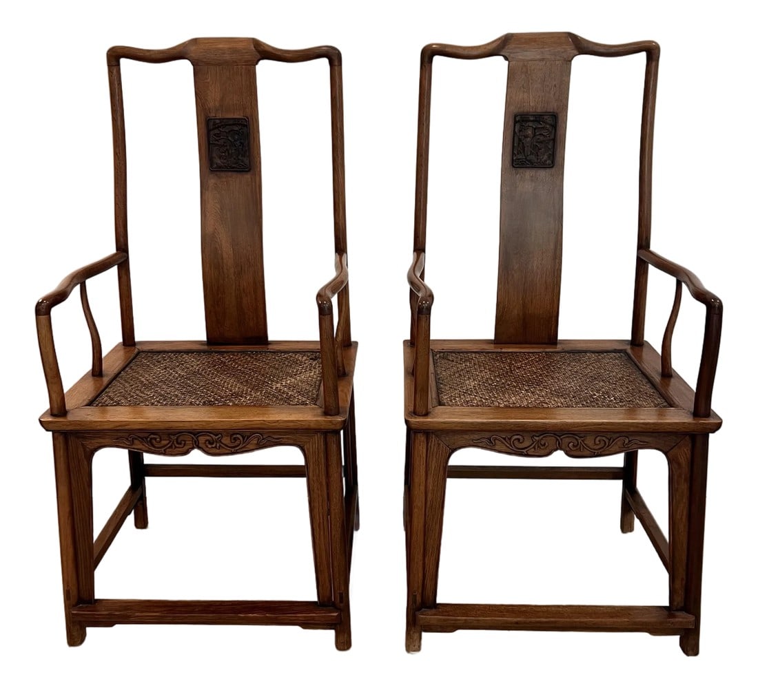 Qing Dynasty Huanghuali Southern Official's Hat Pair of Side Chairs: We love the stature and understated elegance in this matched pair, especially the smooth flowing lines. What further sets these apart from others available is the high quality of wood, workmanship, th