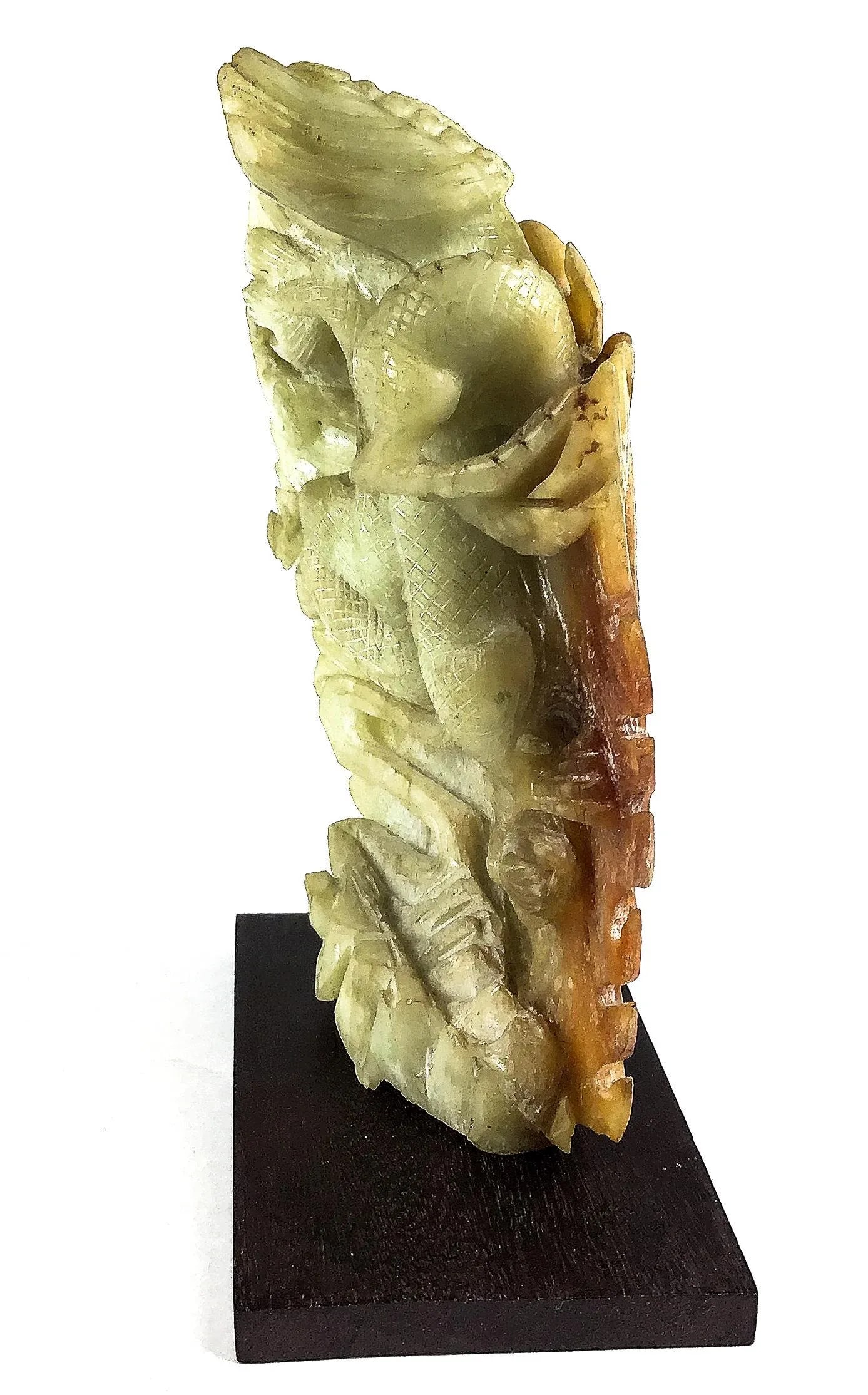 Chinese Celadon & Russet Jade Boulder Carved With 2 Dragons - 8