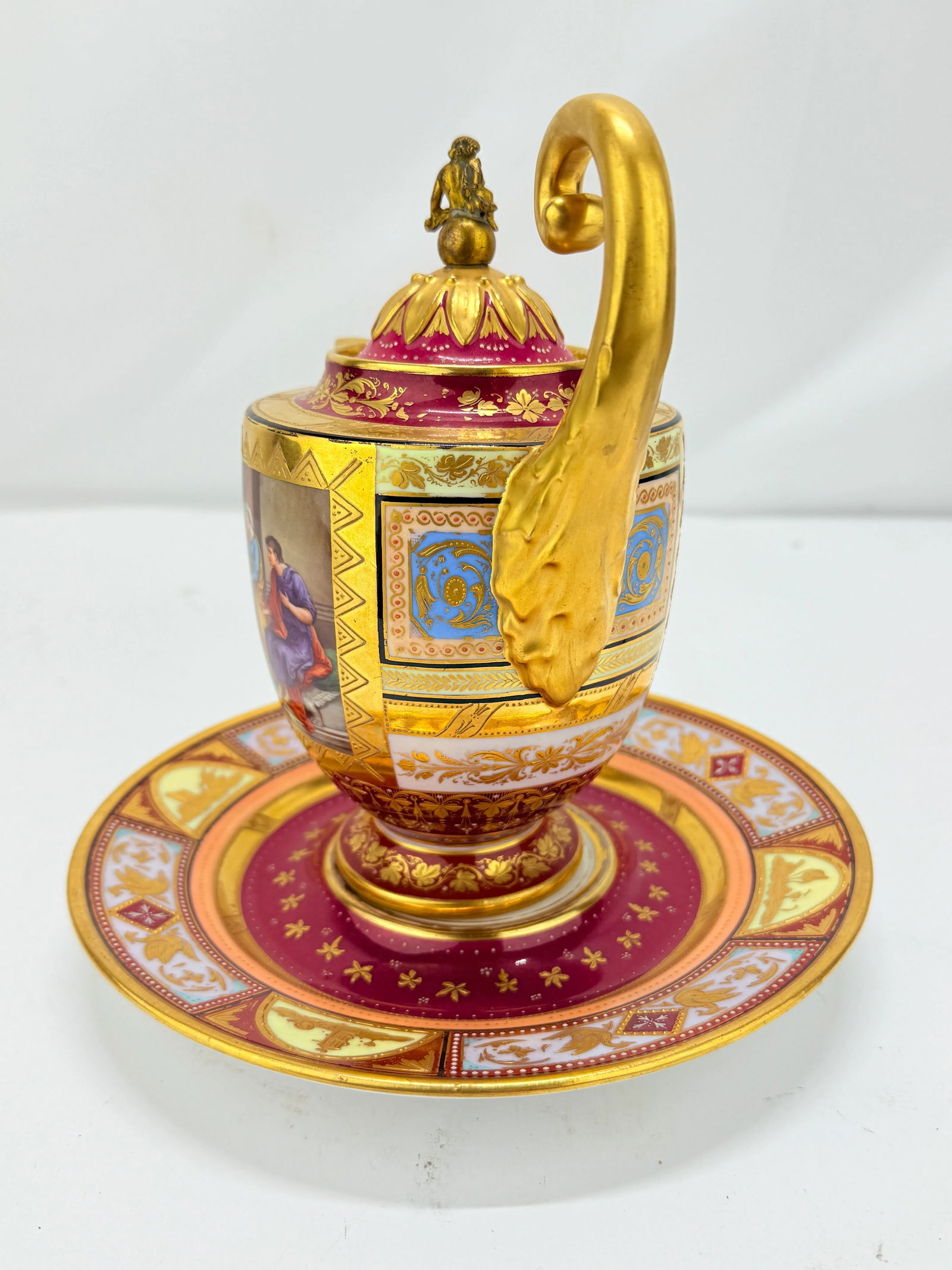 Royal Vienna Porcelain Covered Pitcher & Underplate Hector and Paris, Circa 1830 - 2