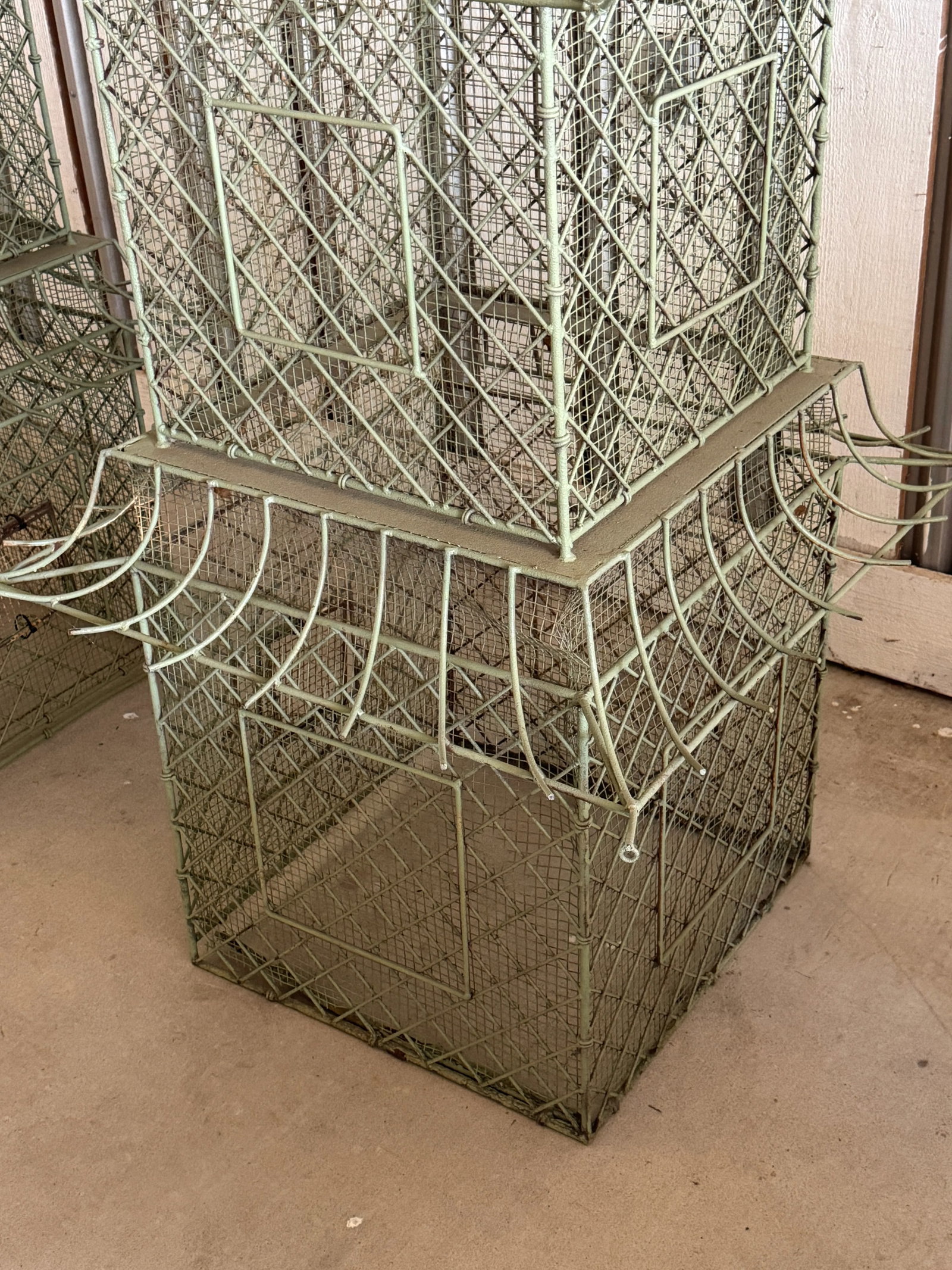 Pair of Monumental Chinoiserie Style Painted Iron Pagoda-Form Birdcages - 11