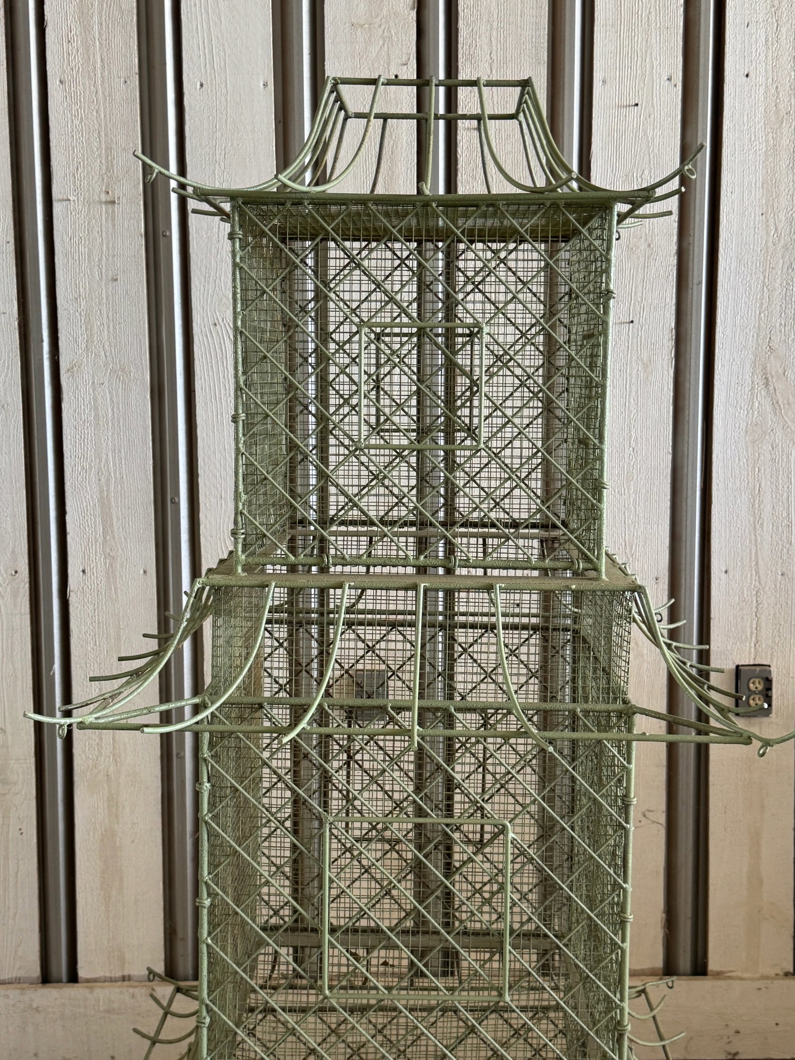 Pair of Monumental Chinoiserie Style Painted Iron Pagoda-Form Birdcages - 14