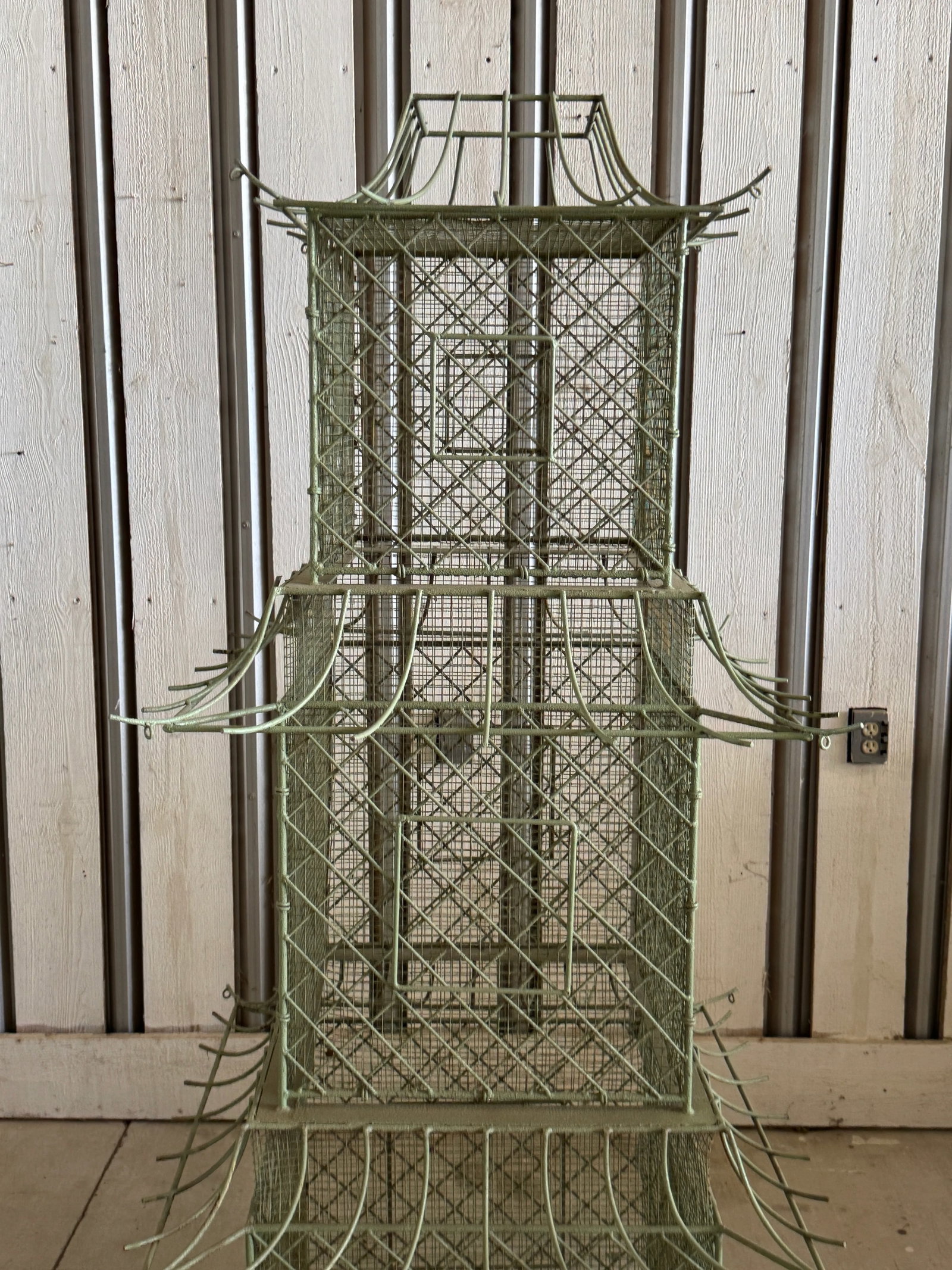 Pair of Monumental Chinoiserie Style Painted Iron Pagoda-Form Birdcages - 15