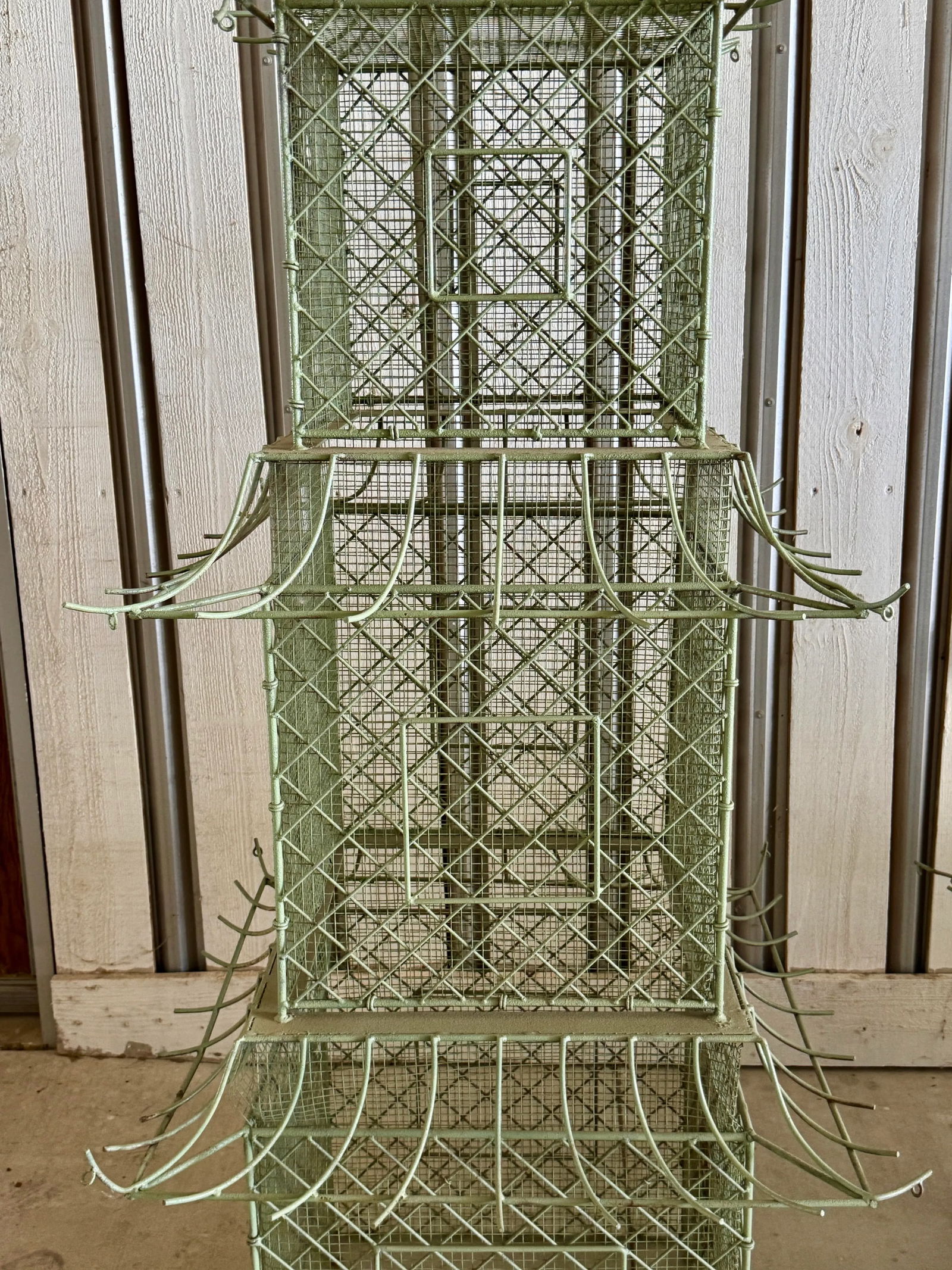 Pair of Monumental Chinoiserie Style Painted Iron Pagoda-Form Birdcages - 2
