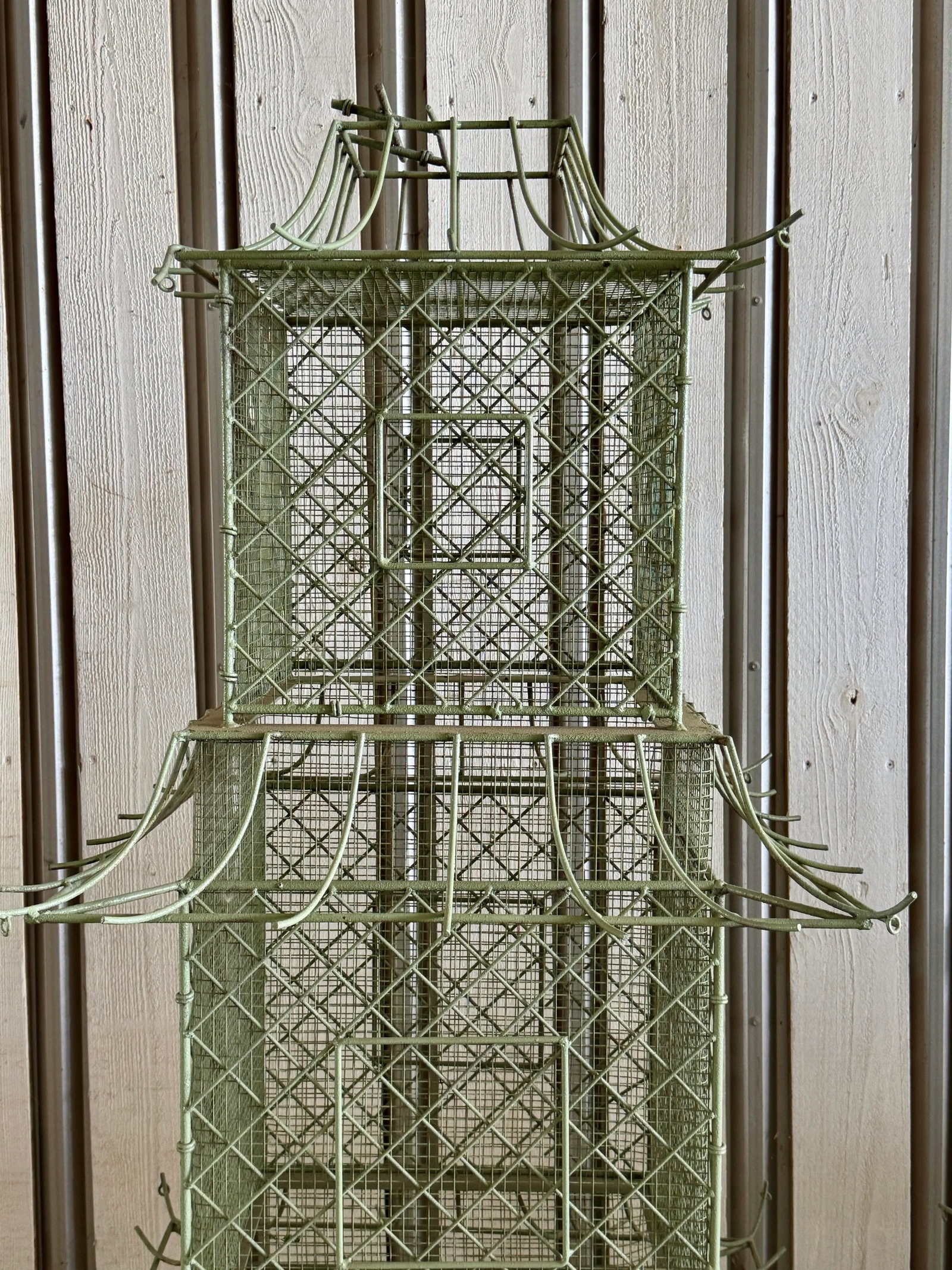Pair of Monumental Chinoiserie Style Painted Iron Pagoda-Form Birdcages - 3