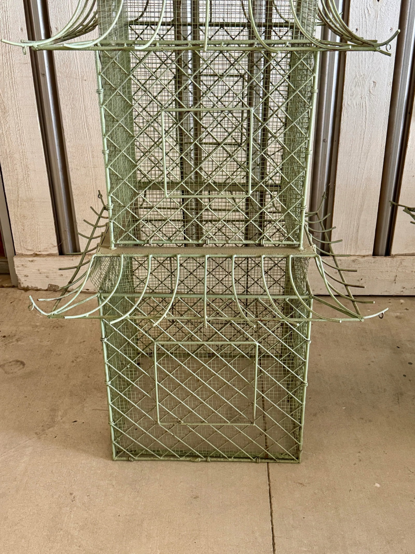 Pair of Monumental Chinoiserie Style Painted Iron Pagoda-Form Birdcages - 4