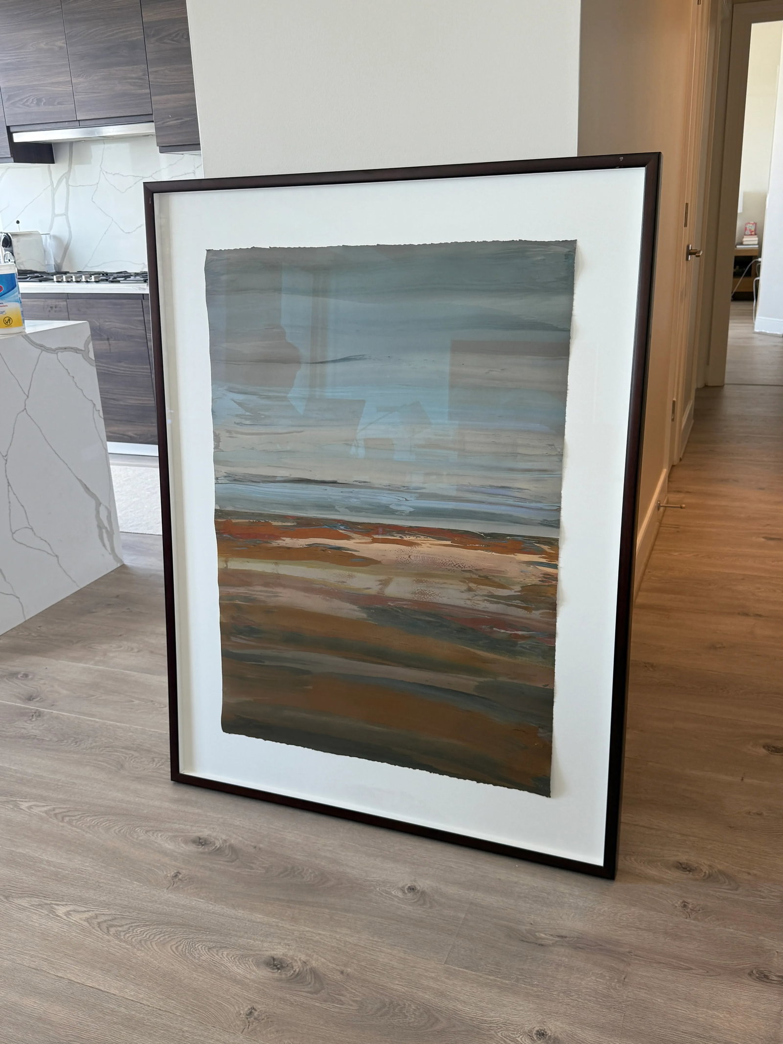 Large Sharon Strasburg Painting in Browns and Blues - 11