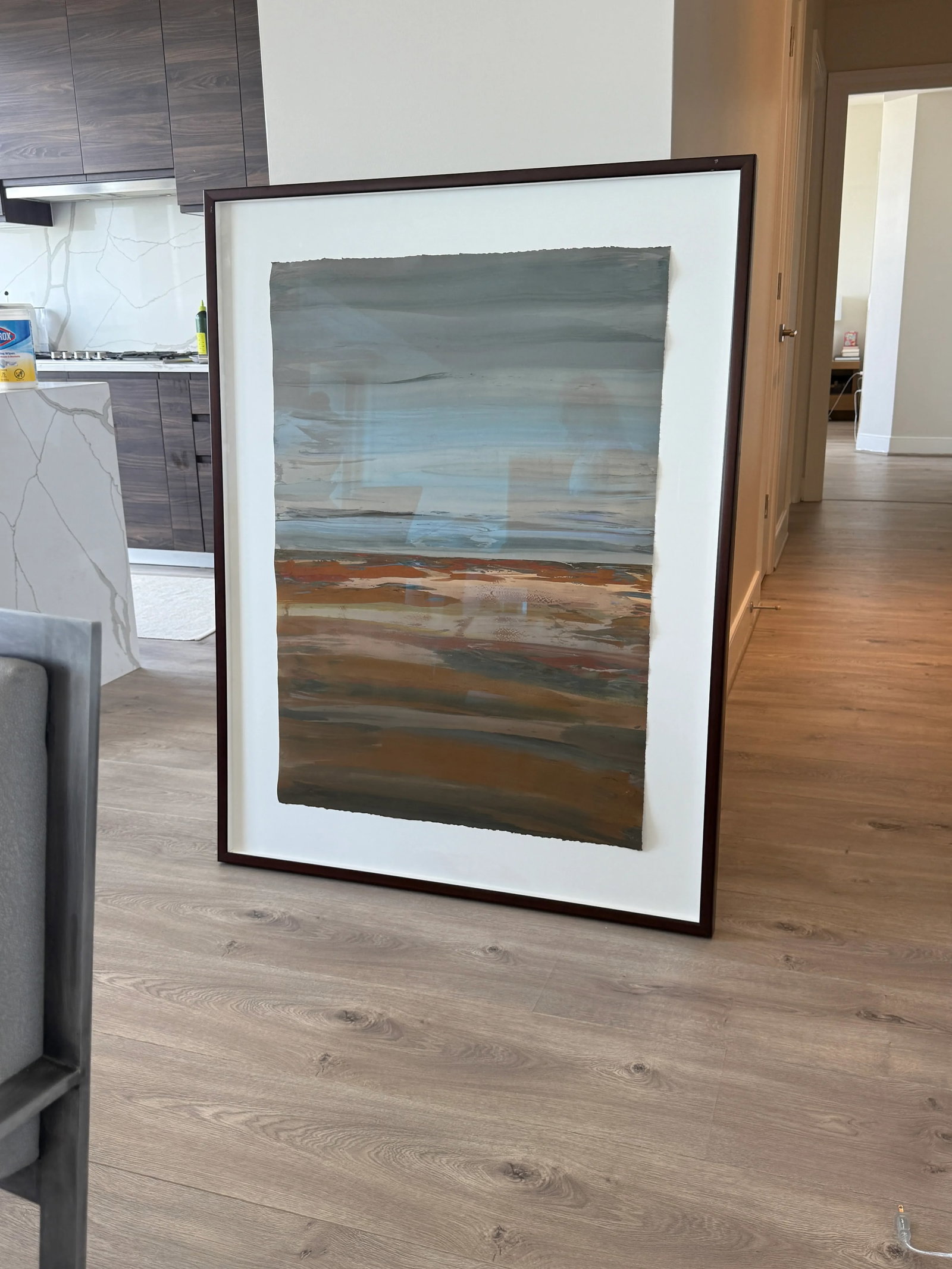 Large Sharon Strasburg Painting in Browns and Blues - 12