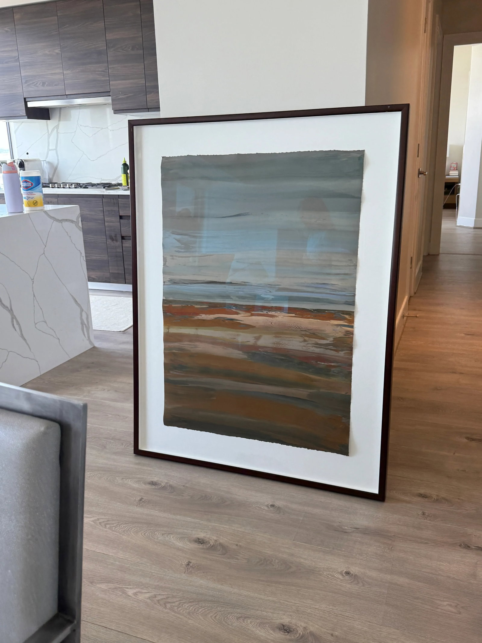 Large Sharon Strasburg Painting in Browns and Blues - 9