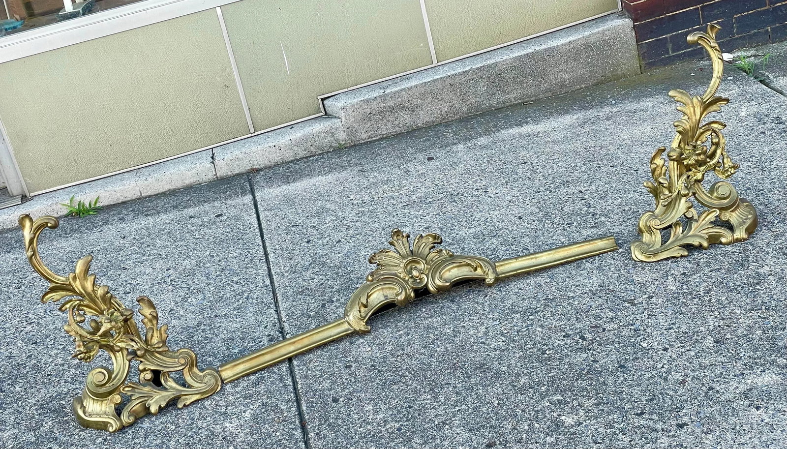 Late 19th Century French Rococo Floral & Swirl Pattern Chenets & Fender 3 PCS Set - 2