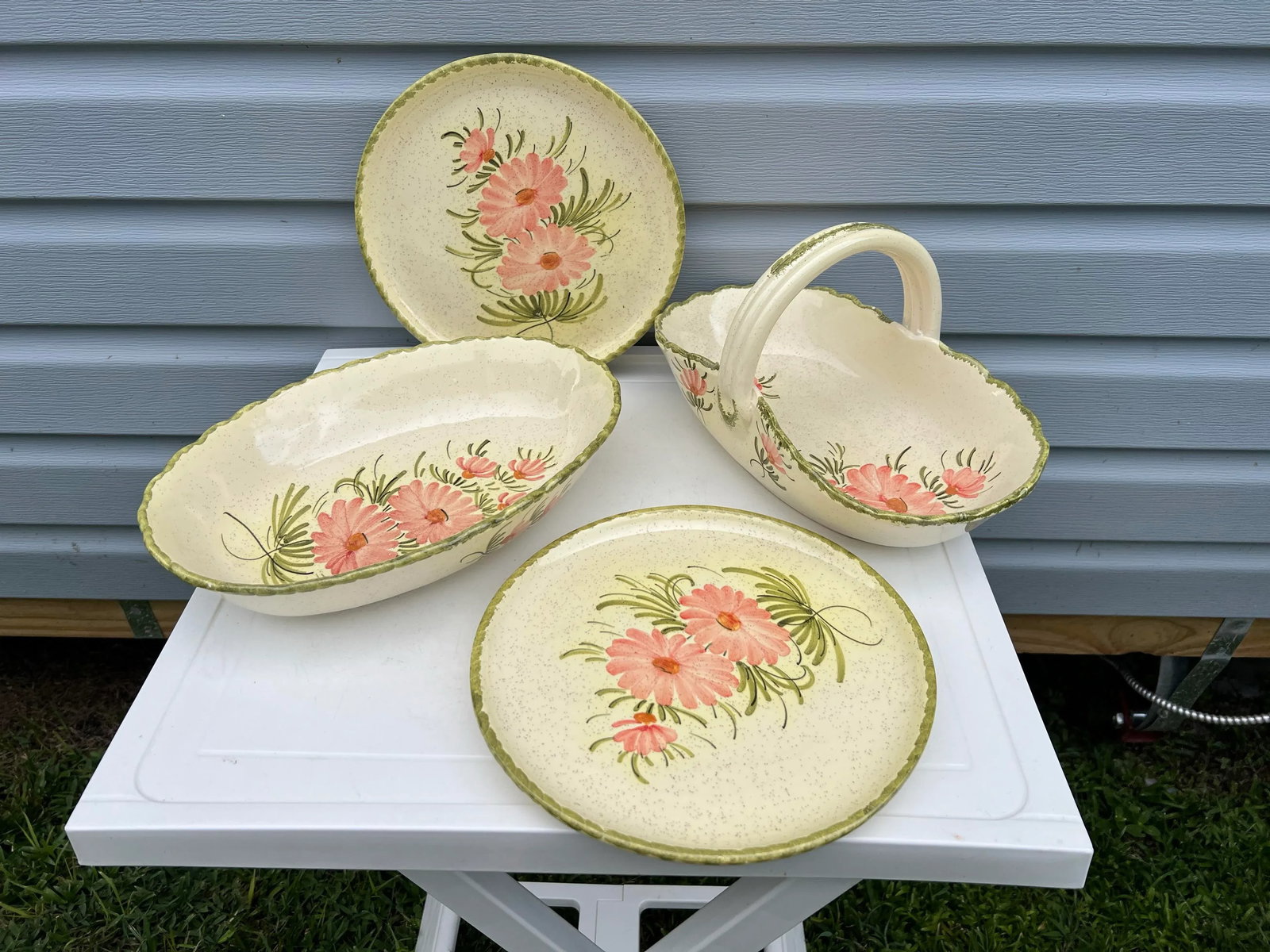 Vintage Floral Serving Bowl & Plates - Signed Set of 4 - 3