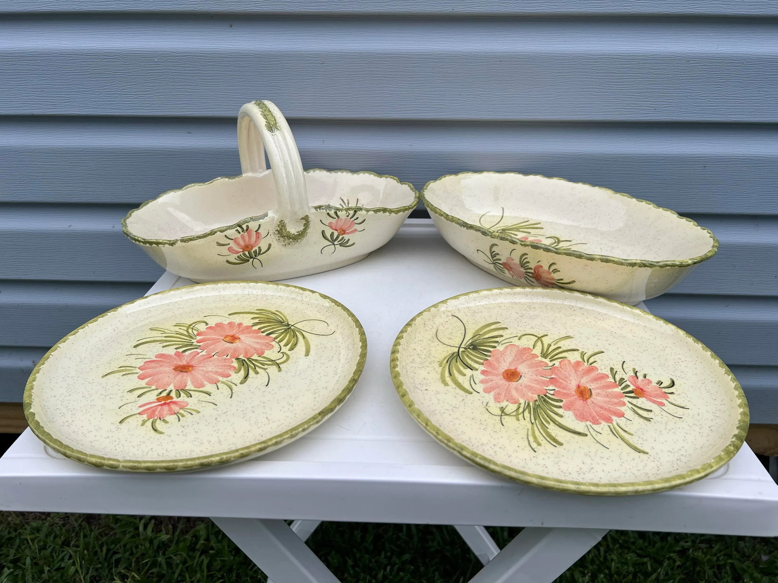 Vintage Floral Serving Bowl & Plates - Signed Set of 4 - 5