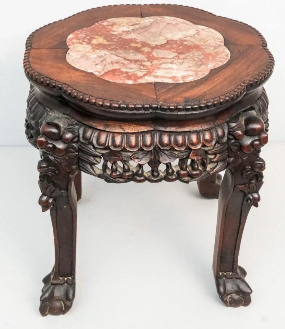 Antique Chinese Hardwood. Heavily Carved Plant Stand or End Table - 2