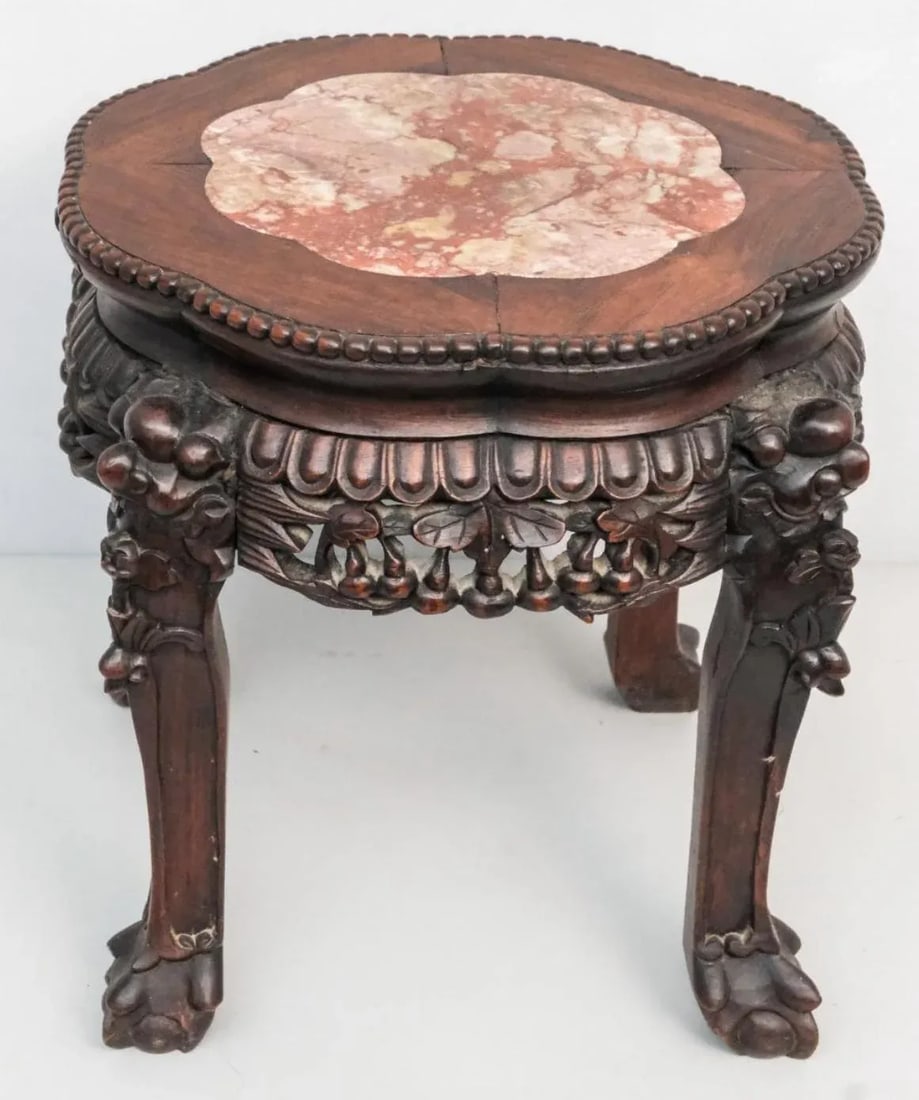 Antique Chinese Hardwood. Heavily Carved Plant Stand or End Table - 5