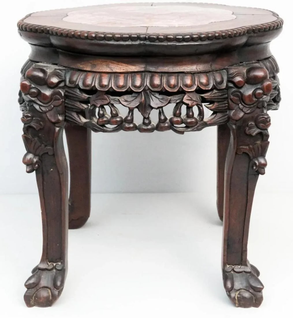 Antique Chinese Hardwood. Heavily Carved Plant Stand or End Table - 7