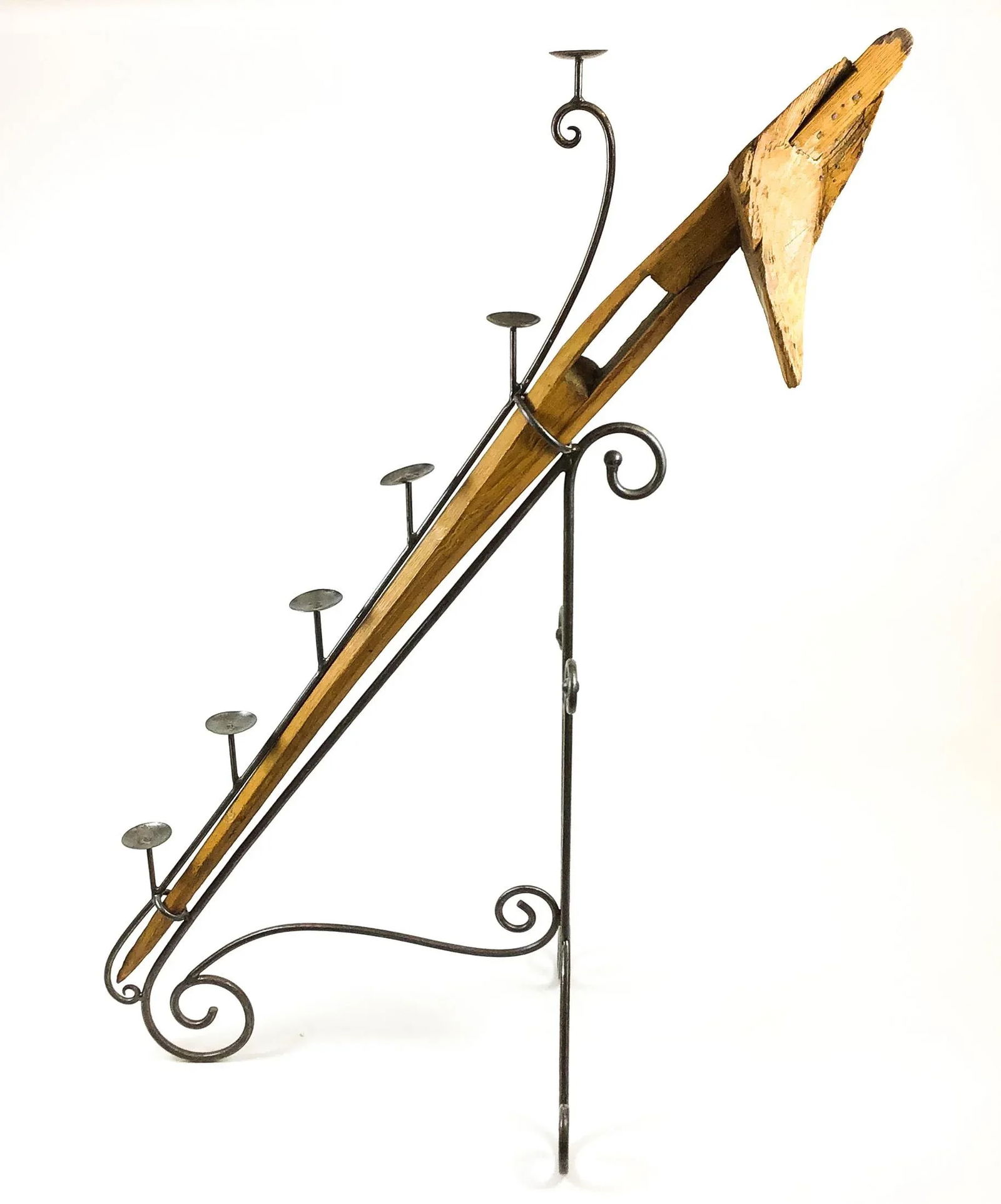 Large Antique Artisan Wooden Plow Sculpture Candle Holder - 2