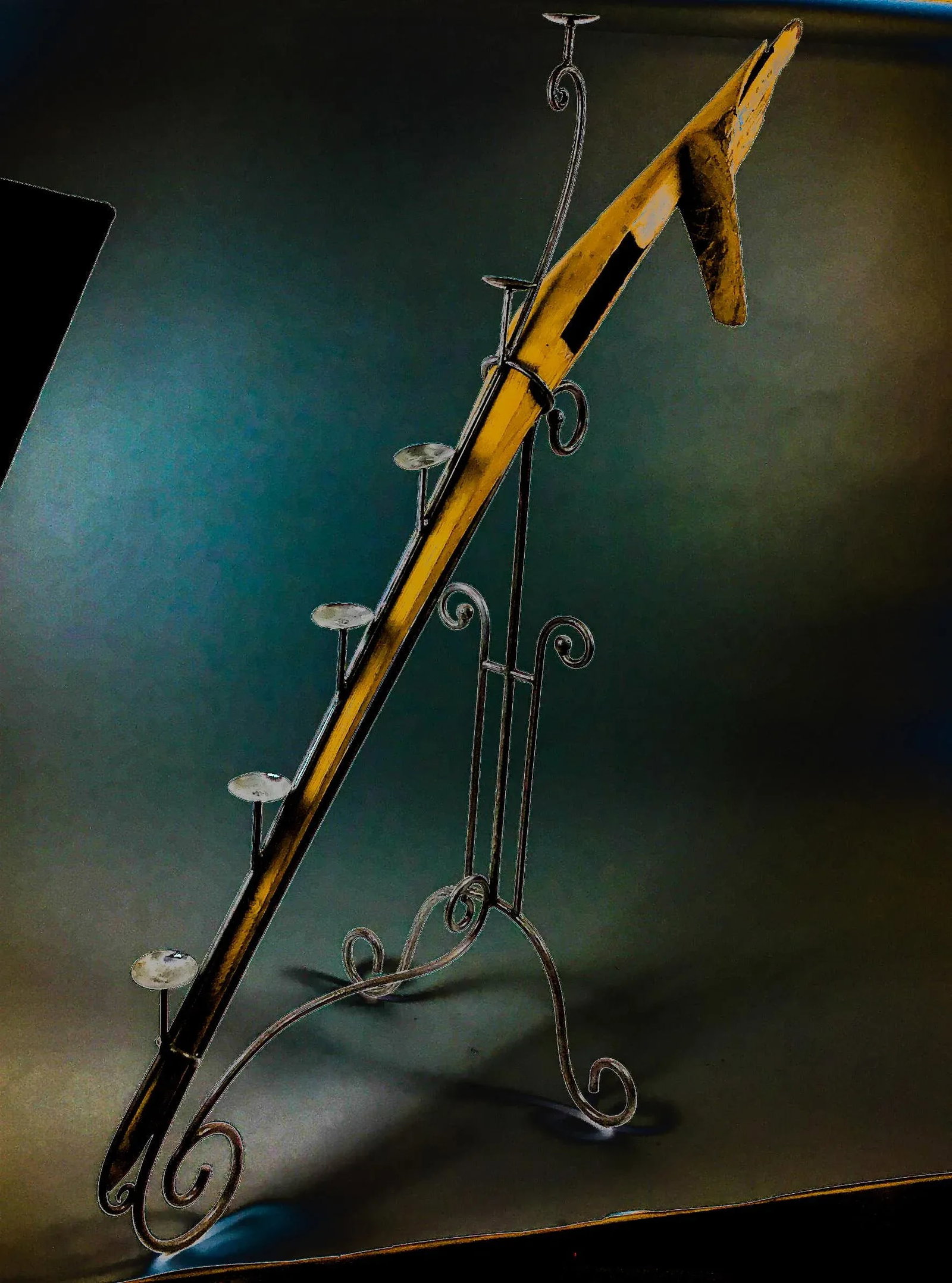 Large Antique Artisan Wooden Plow Sculpture Candle Holder - 3