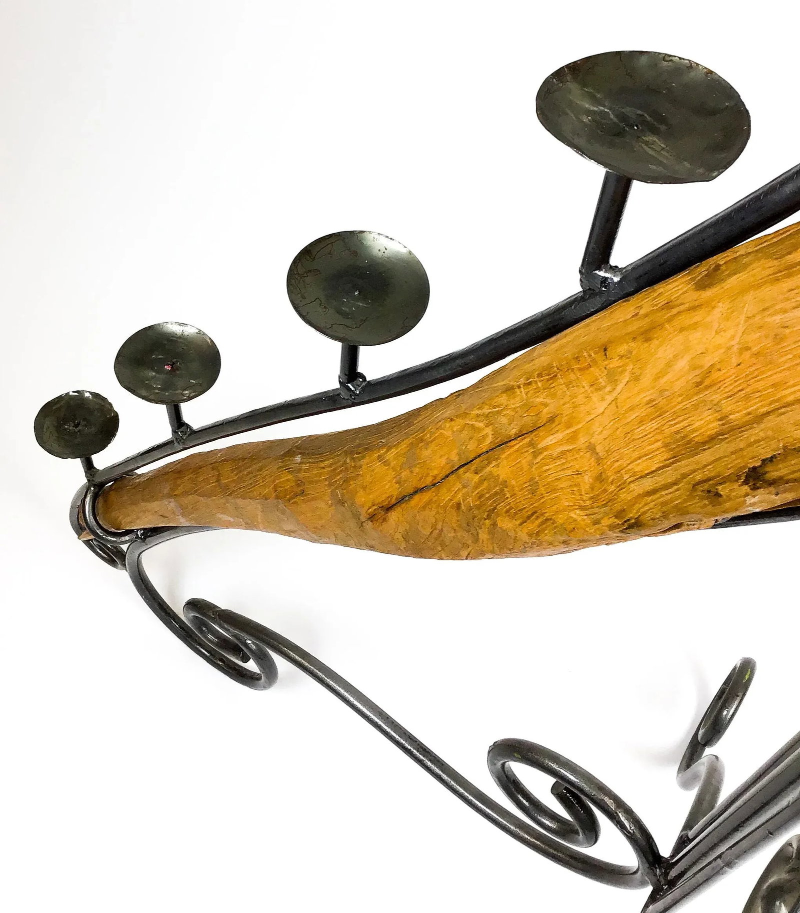 Antique Artisan Wooden Plow Sculpture Candle Holder - 12