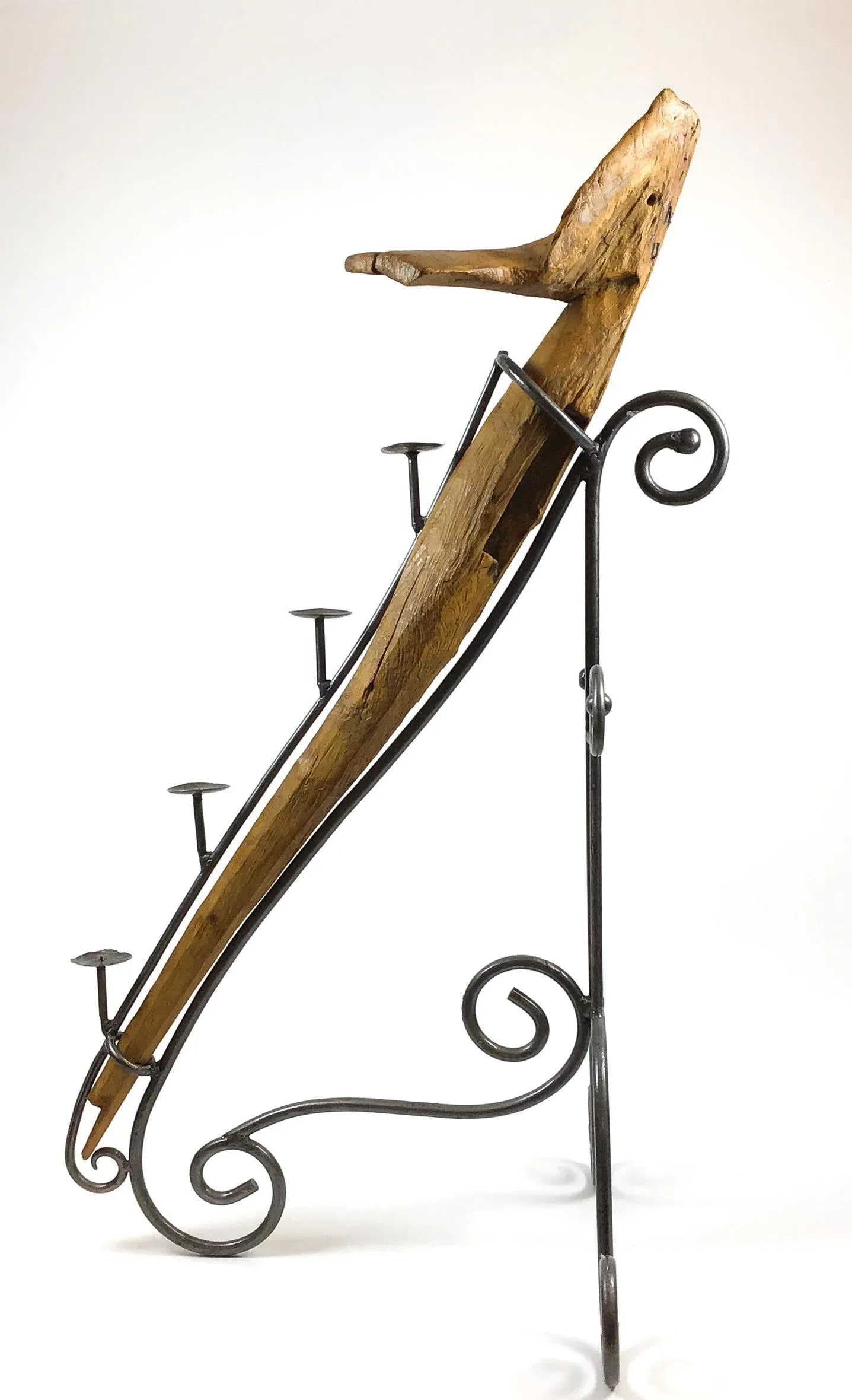 Antique Artisan Wooden Plow Sculpture Candle Holder - 4