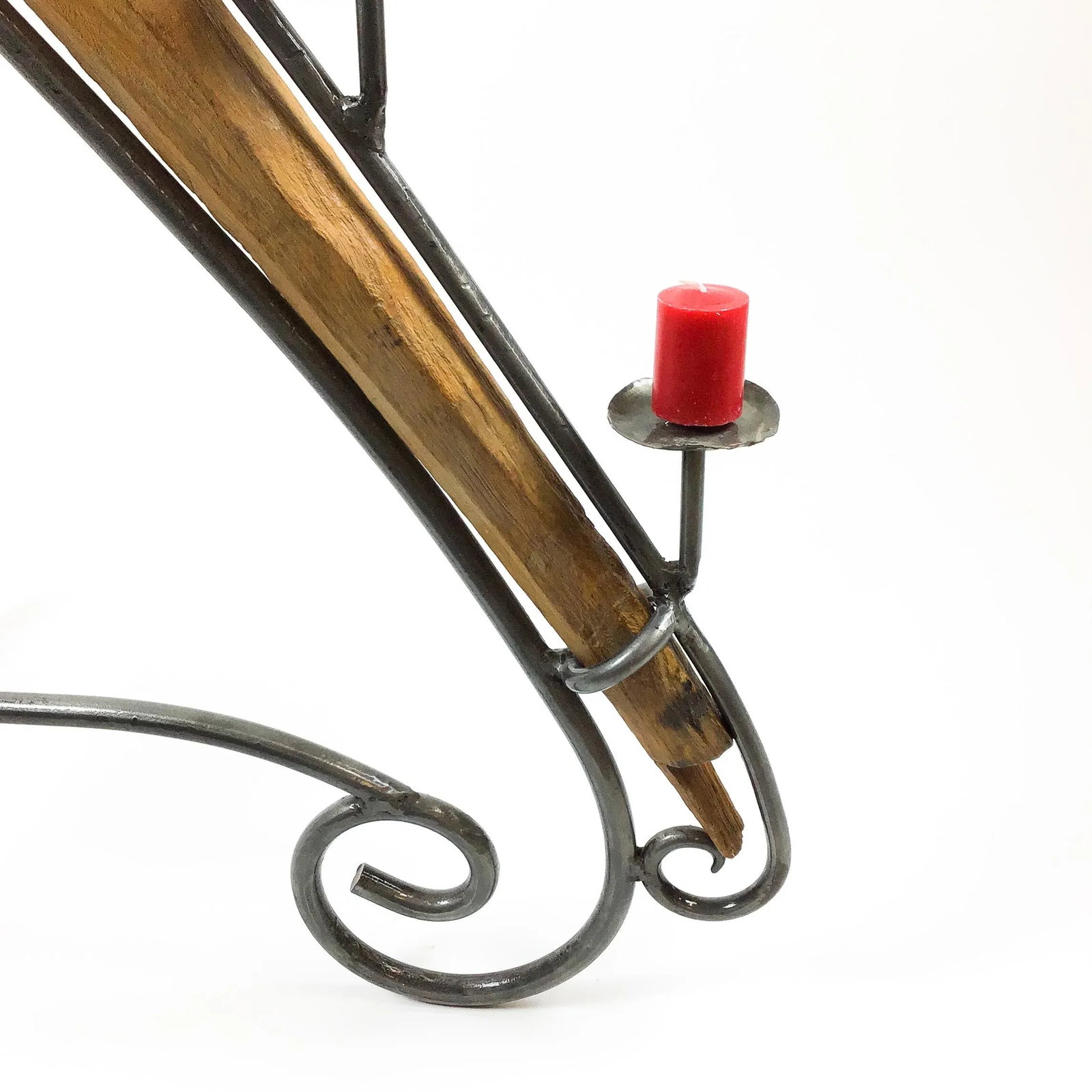 Antique Artisan Wooden Plow Sculpture Candle Holder - 8