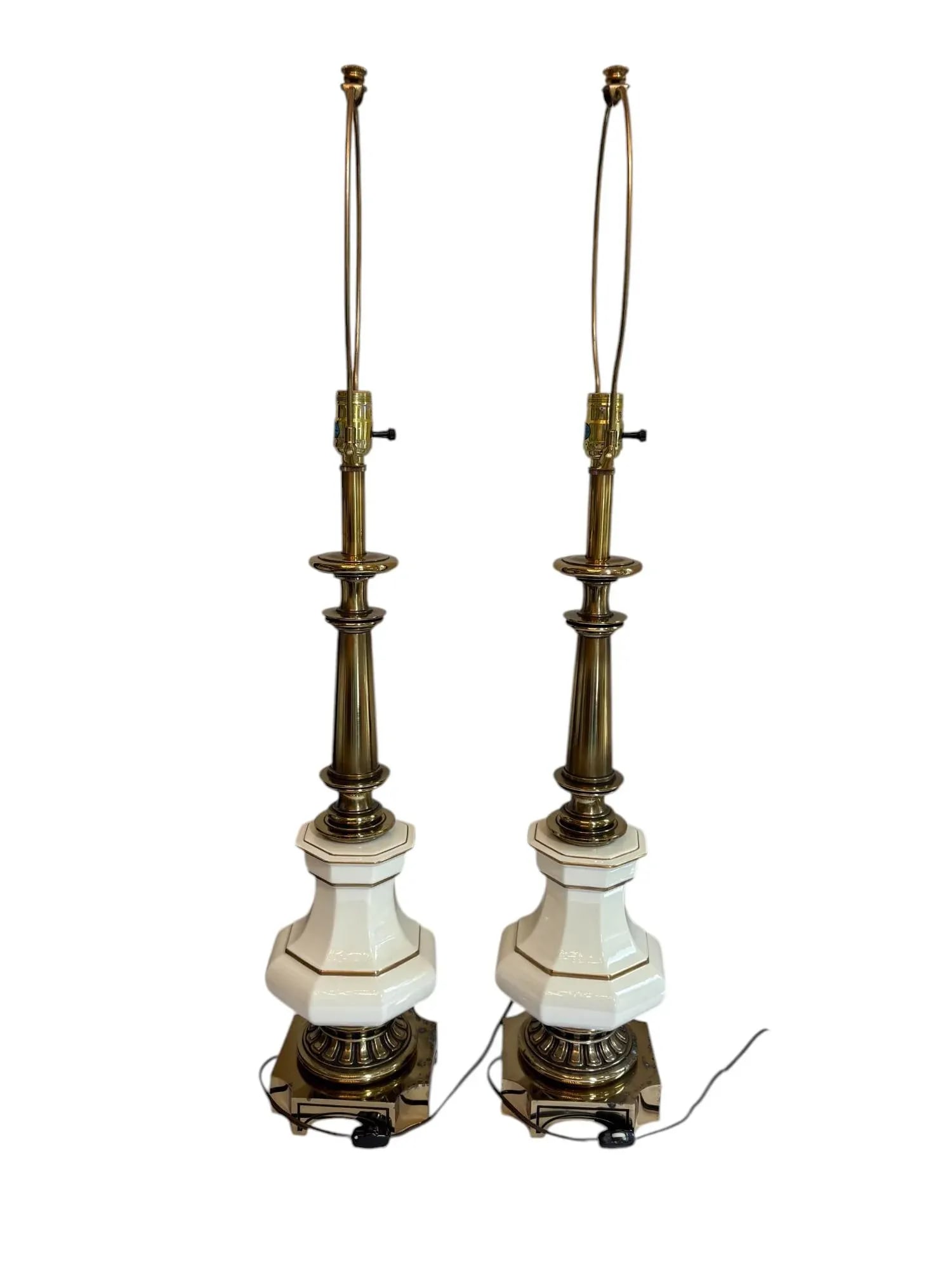Mid 20th Century Stiffel Brass and White Porcelain Lamp - A Pair - 3