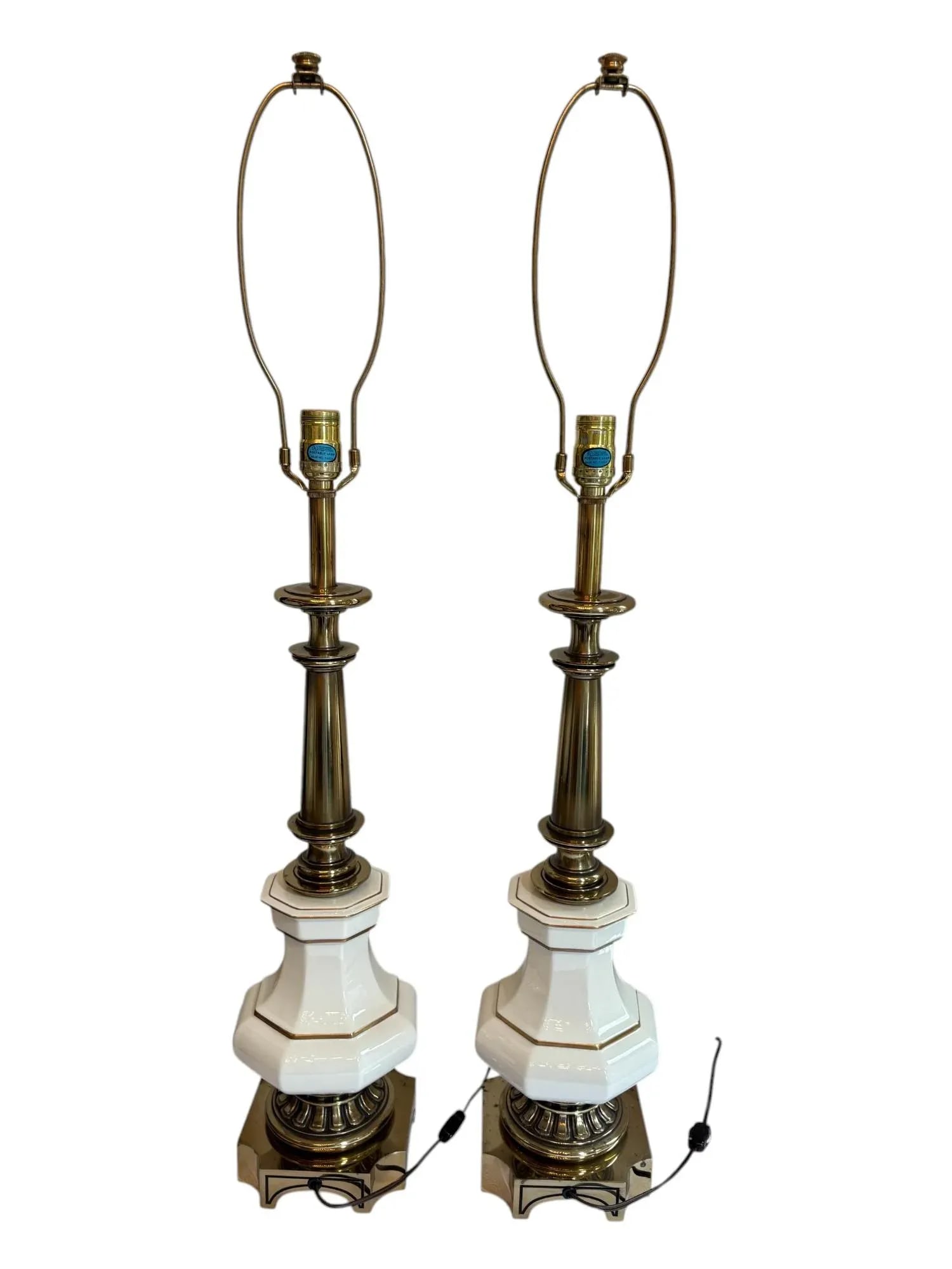 Mid 20th Century Stiffel Brass and White Porcelain Lamp - A Pair - 4