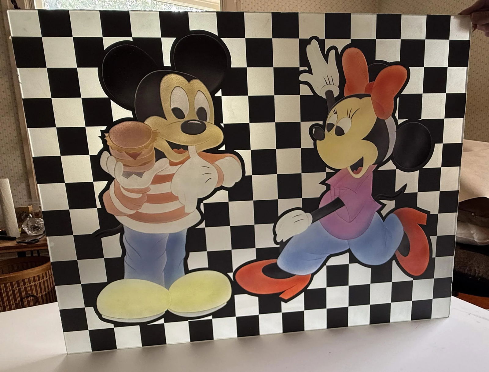 Custom Design Minnie Mouse and Mickey Mouse Carved Painted Ceiling or Window Panel - 2