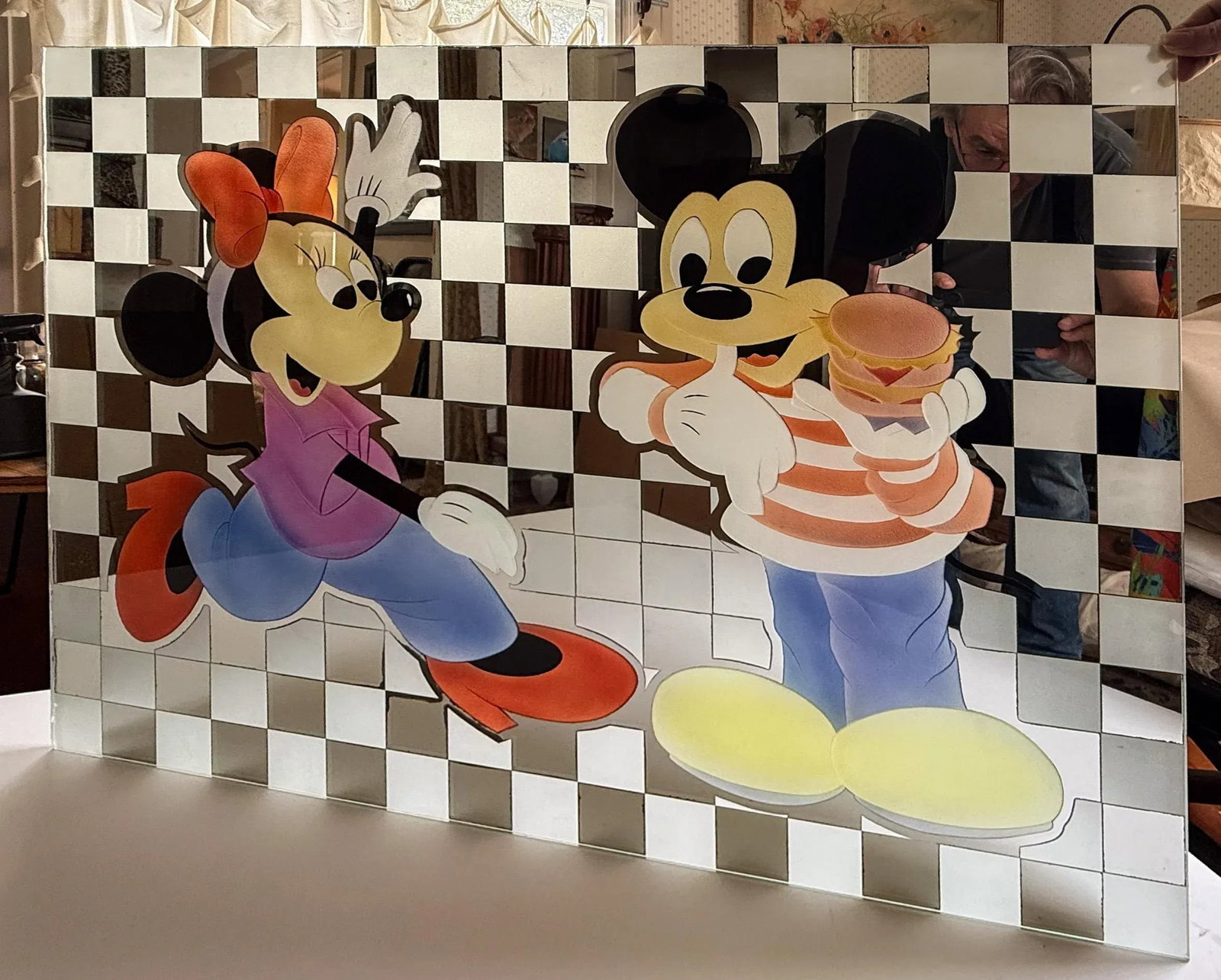 Custom Design Minnie Mouse and Mickey Mouse Carved Painted Ceiling or Window Panel - 3