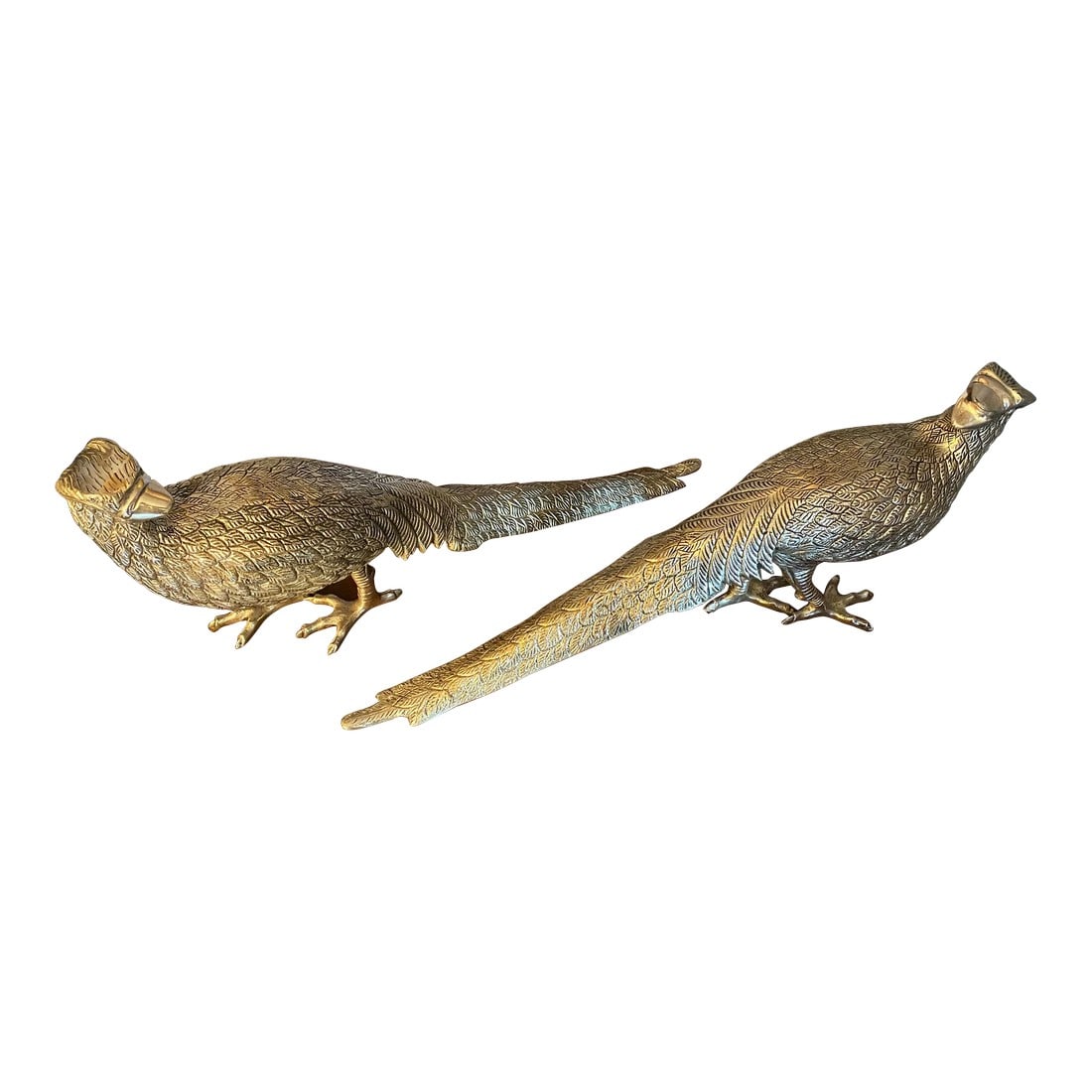 Electro-Plated Nickel Silver Pheasants - A Pair: Dimensions: 18ÊºW × 4ÊºD × 8ÊºH Styles: Figurative, Mid-Century Modern Period: Early 21st Century Country of Origin: United States Materials: Metal Color: Silve