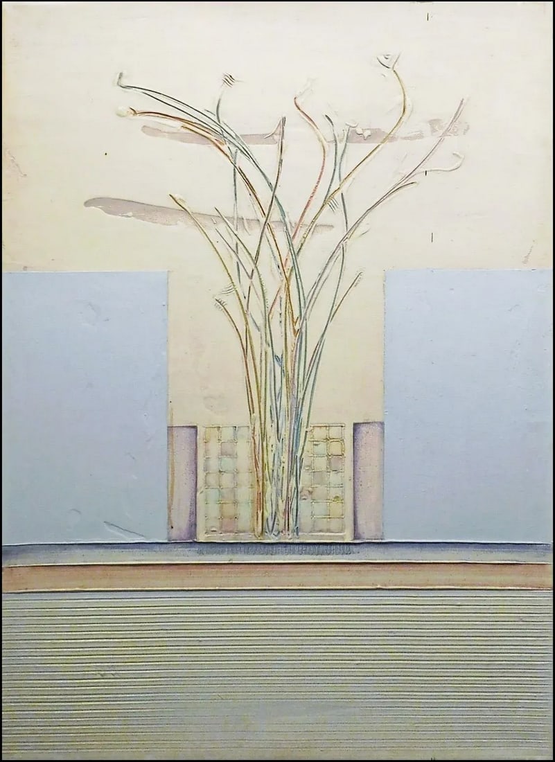 Enrico Embroli "Sea Oats 7-87" Original Painting on Canvas Hand Signed: Sea Oats 7-87 by Enrico Embroli Original Mixed Media Painting on Canvas Hand Signed in the back Unframed, on stretched canvas Size: 36" x 30" Certificate of Authenticity and appraisal is included 100