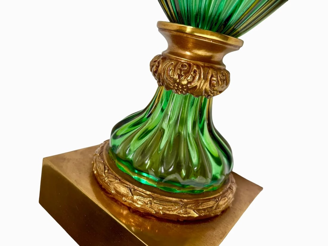 Seguso Green Murano Glass Table Lamp With Bronze Ormolu Mounts, Circa 1960 - 13