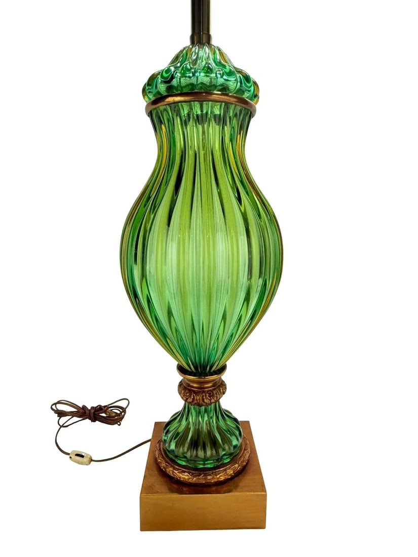 Seguso Green Murano Glass Table Lamp With Bronze Ormolu Mounts, Circa 1960 - 2