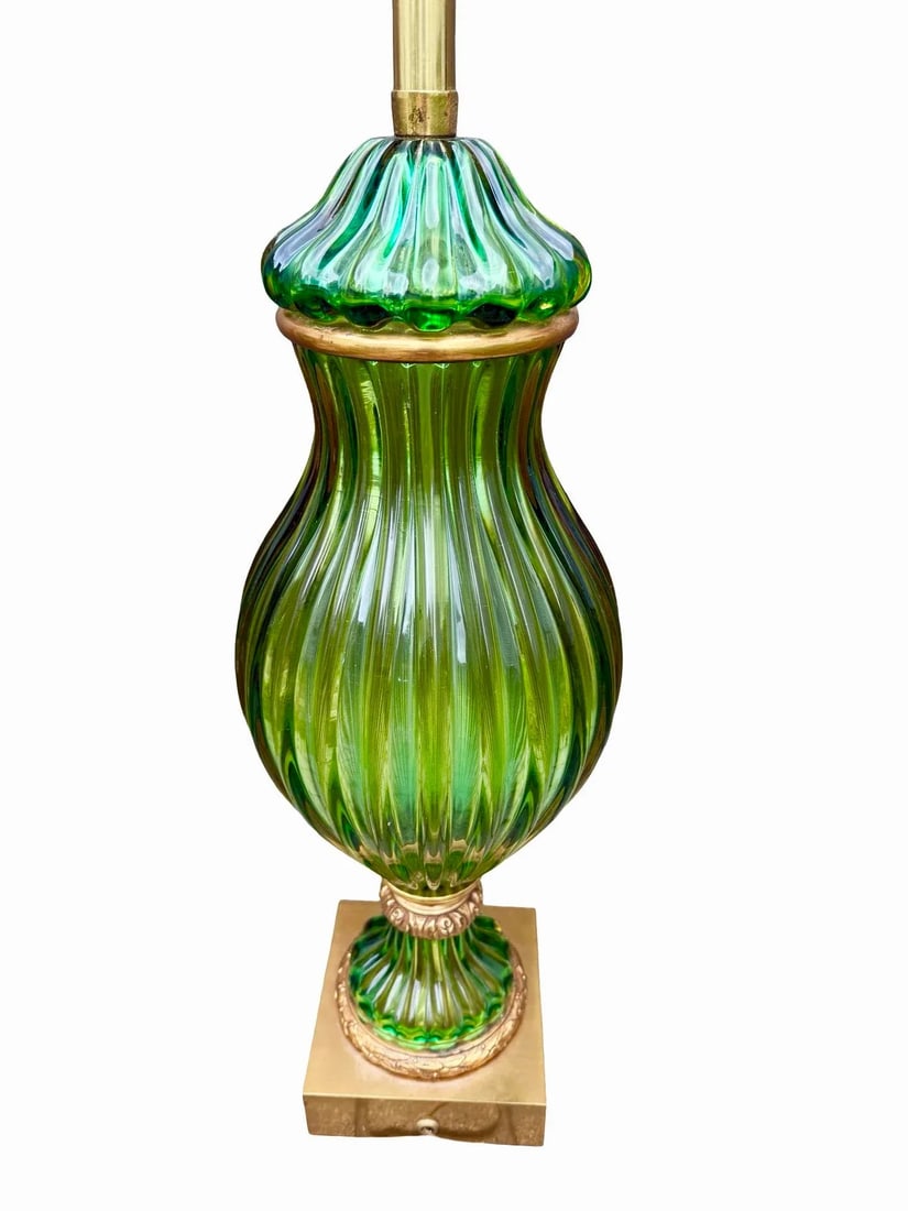 Seguso Green Murano Glass Table Lamp With Bronze Ormolu Mounts, Circa 1960 - 7