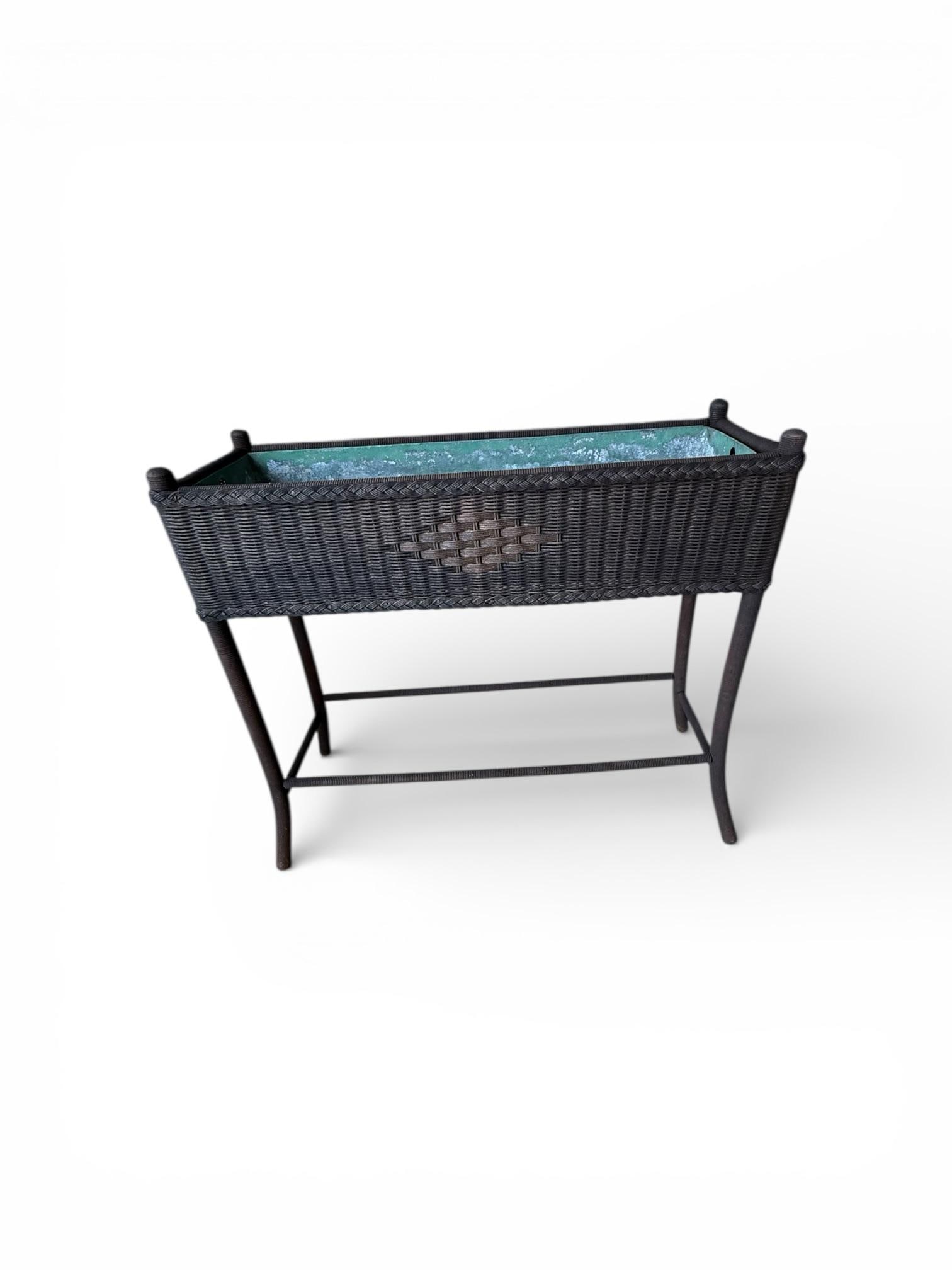 Antique Woven Hemp Plant Stand Wood Turned Spindle Legs - 7